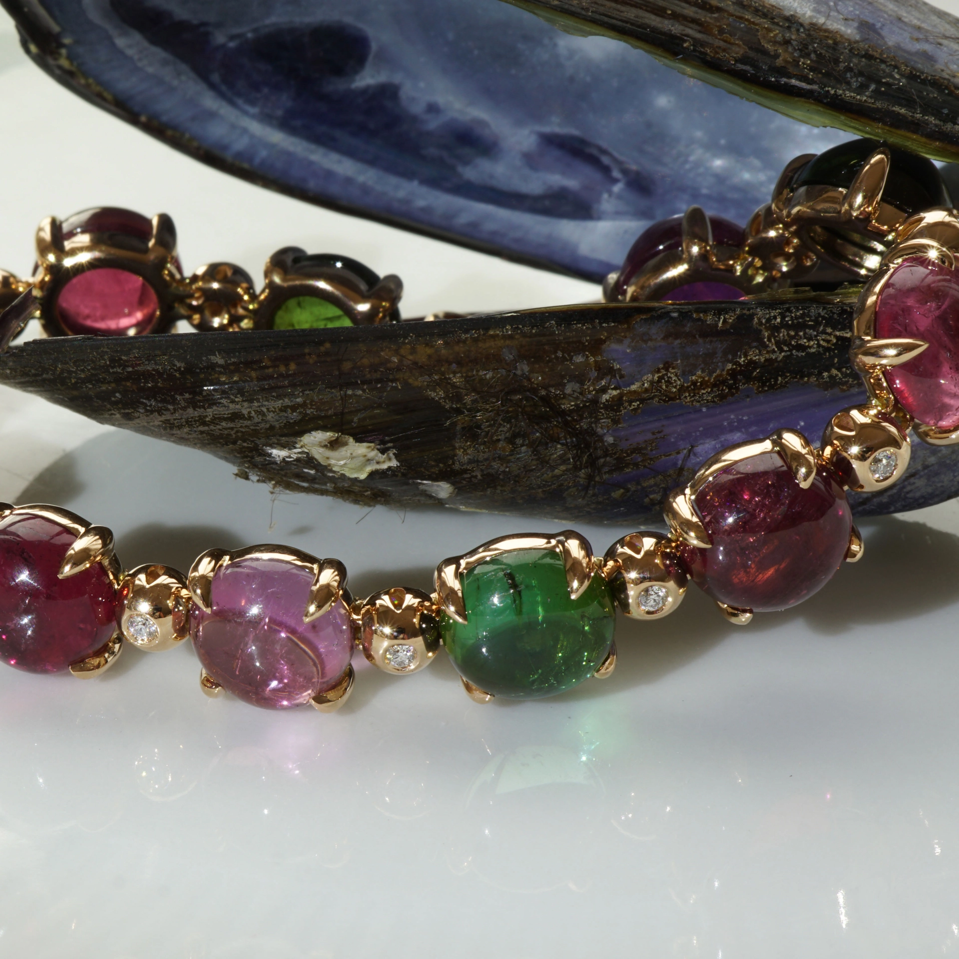 Turmalin Brillant Armband 750er Rosegold 49.62 ct 0.26 ct Exclusiv Edition Valenza multicolor