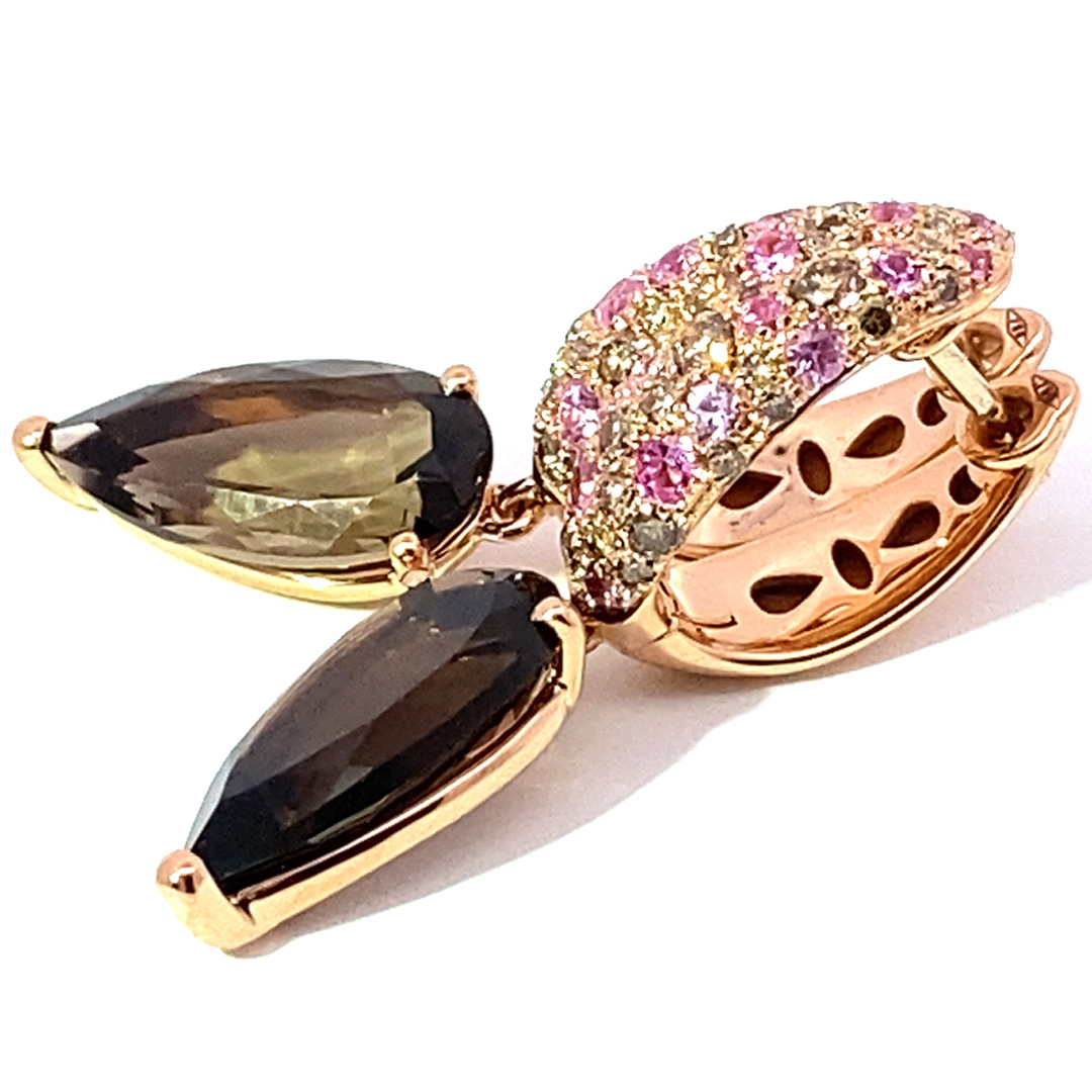 Saphir Rauchquarz Brillant Ohrhänger 750er Rosegold...edle Kombination.. in rosa und mocca 6 ct 0.51 ct 