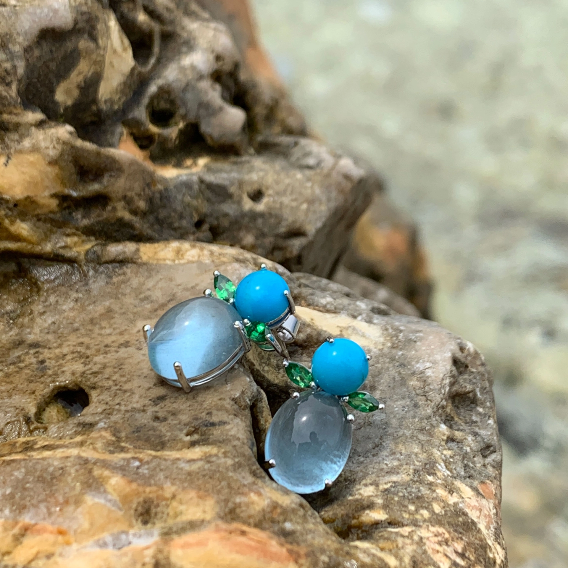 Aquamarin Türkis Dematoid Ohrstecker Clip 750er Weissgold  ....little Angels