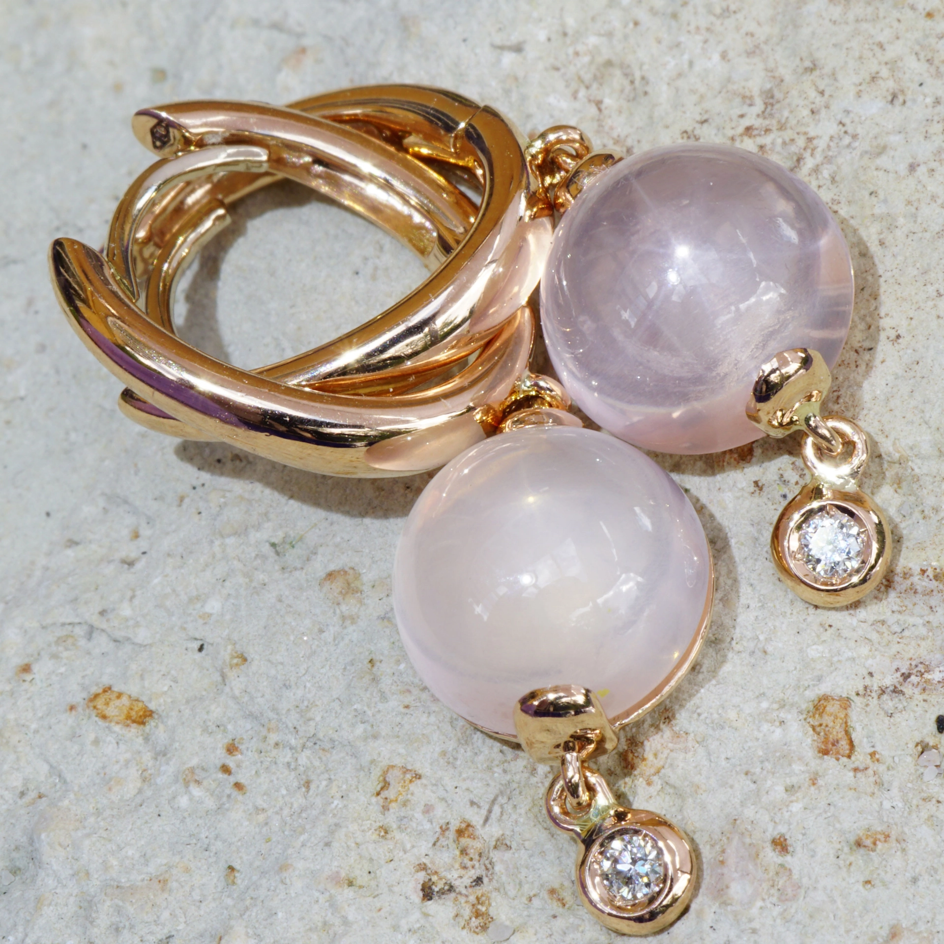 Ohrhänger Rosenquarz Brillant 750er Rosegold..Design aus Bella Italia...verzaubern den Tag