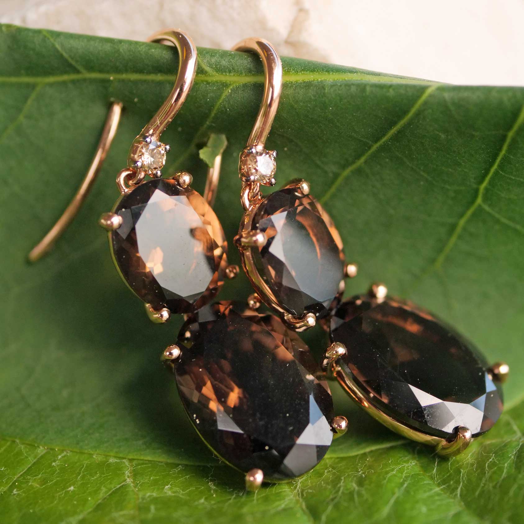 Ohrhänger Rauchquarz Brillant 15 ct 0.10 ct 750er Rosegold, so edel und verzaubern den Tag 