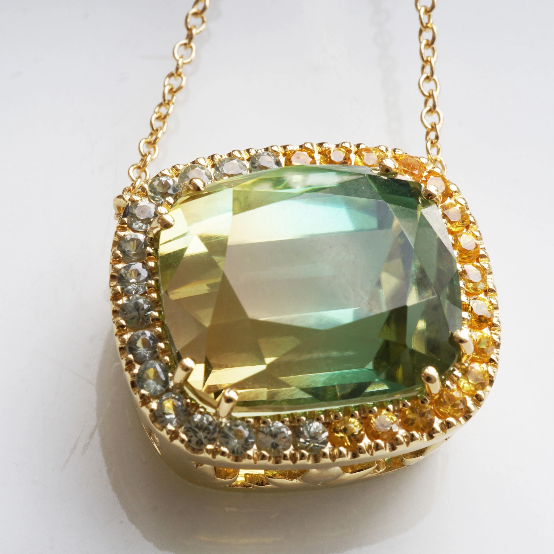 Turmalin Collier 750er Gelbgold 17 ct bicolor AAA+ Afrika grün-gelb....Himmelsfarben