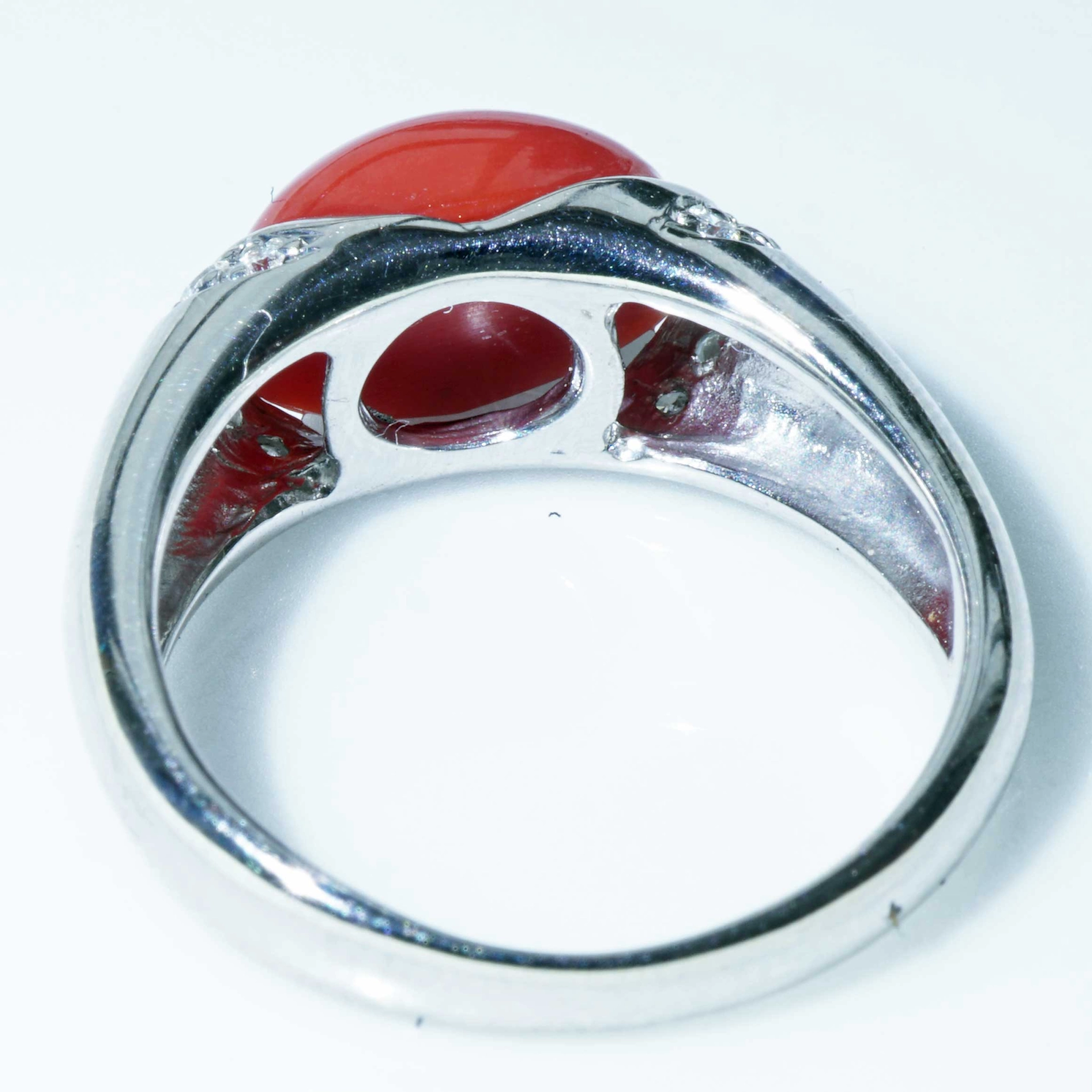Sardegna Korall Brillant Ring 900er Platin 0.16 ct TW Lupenrein Edel!