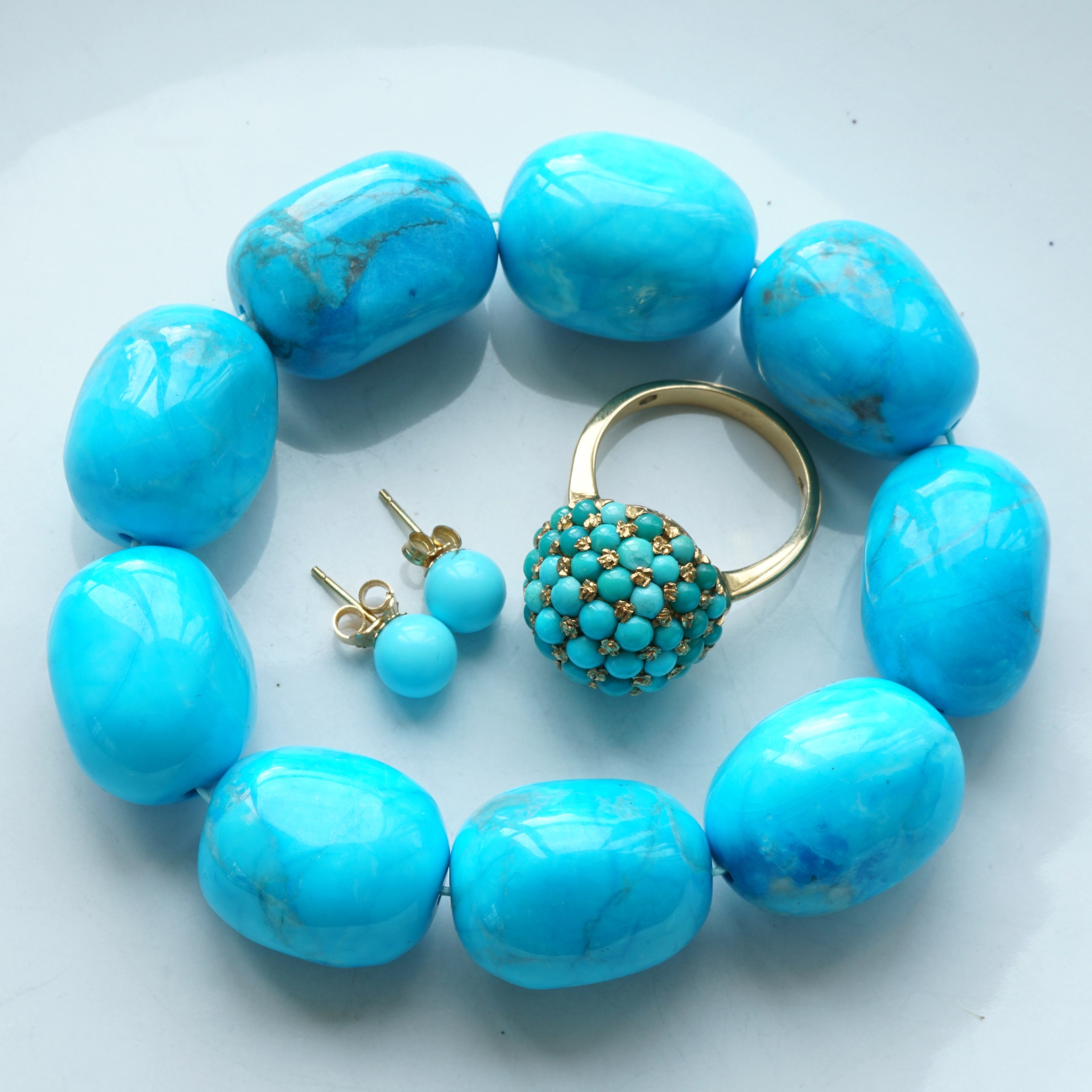 Türkis Set 750er Gelbgold Ring Ohrstecker und Armband..Was für tolle Farben