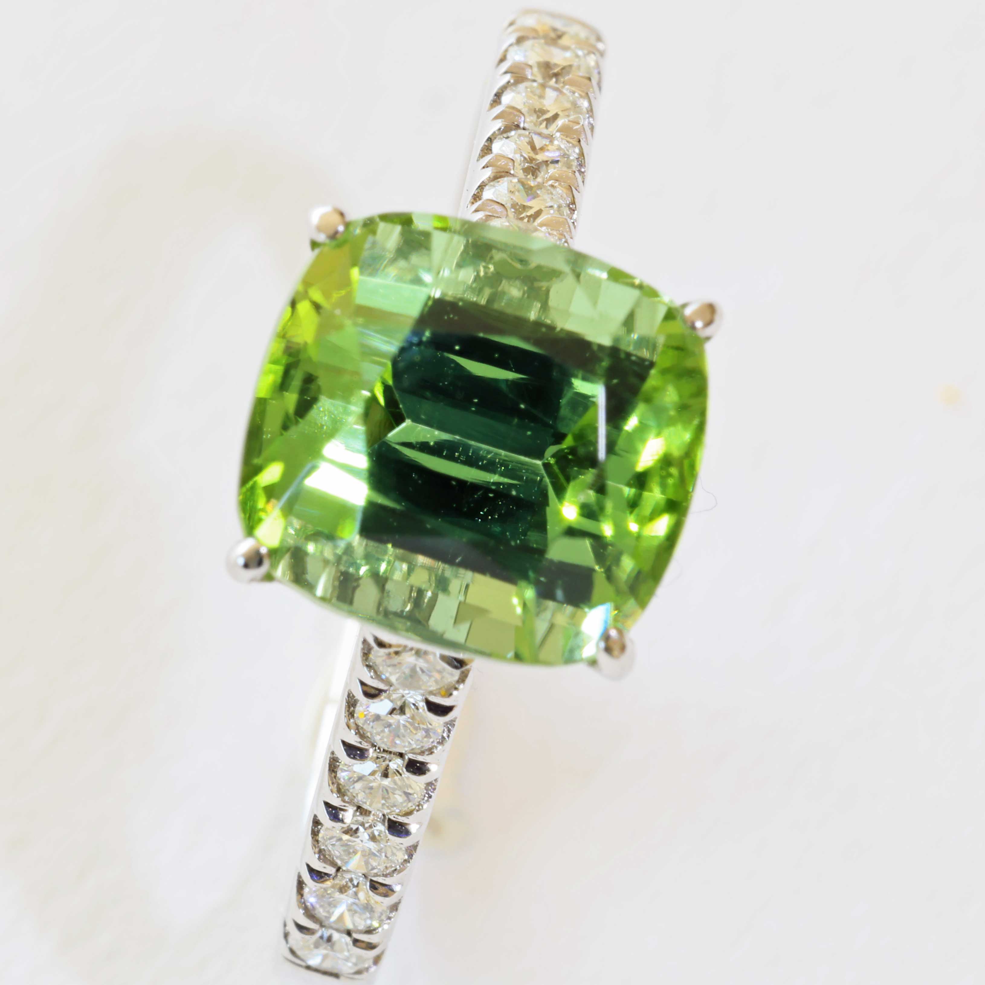 Lagun Grün-Blauer Turmalin Brillant Ring 750er Weissgold 3.90 ct 0.27 ct  Afghanistan Top Qualität