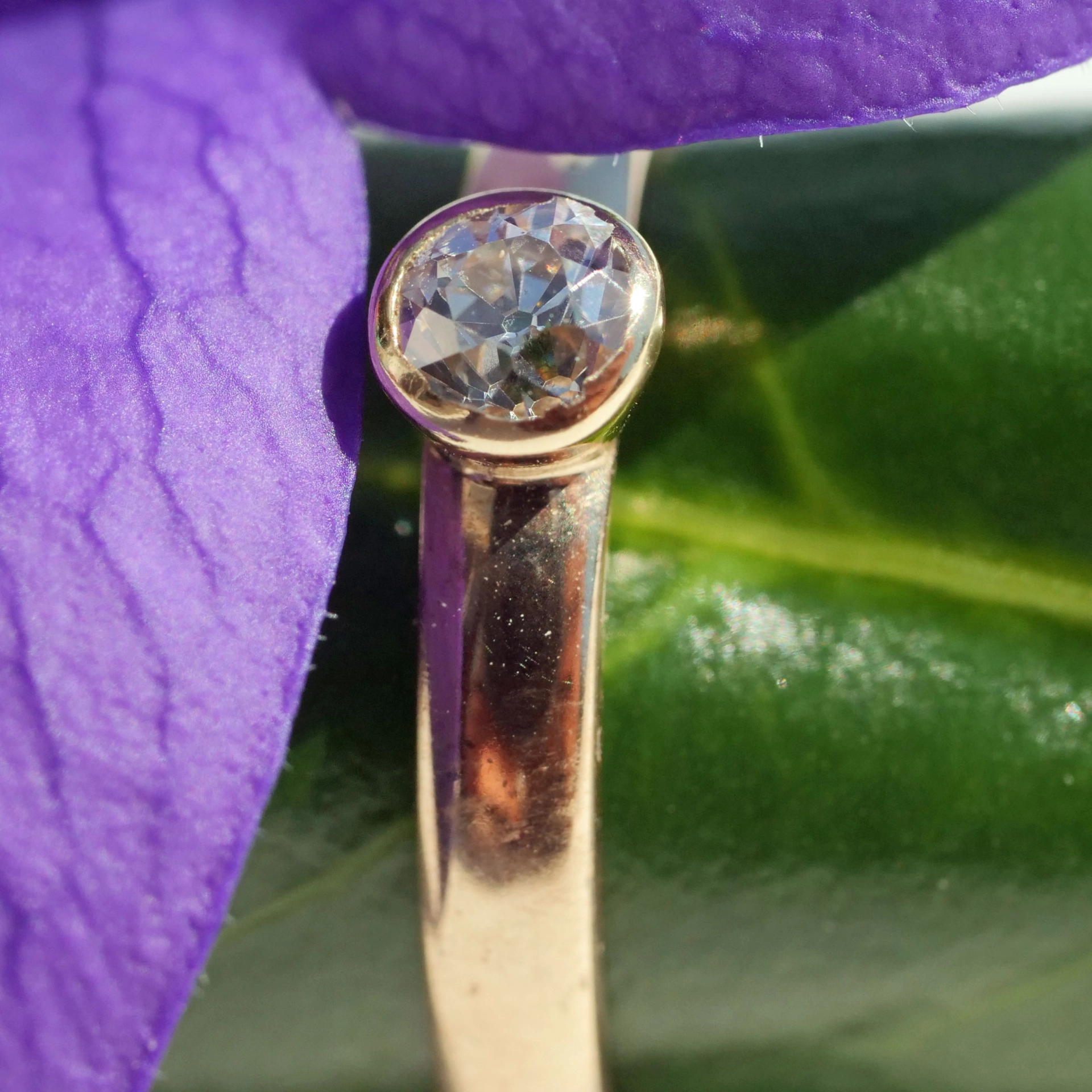 Altschliff Brillant Ring 585er Gelbgold 0.20 ct W VS-SI modern gefasst