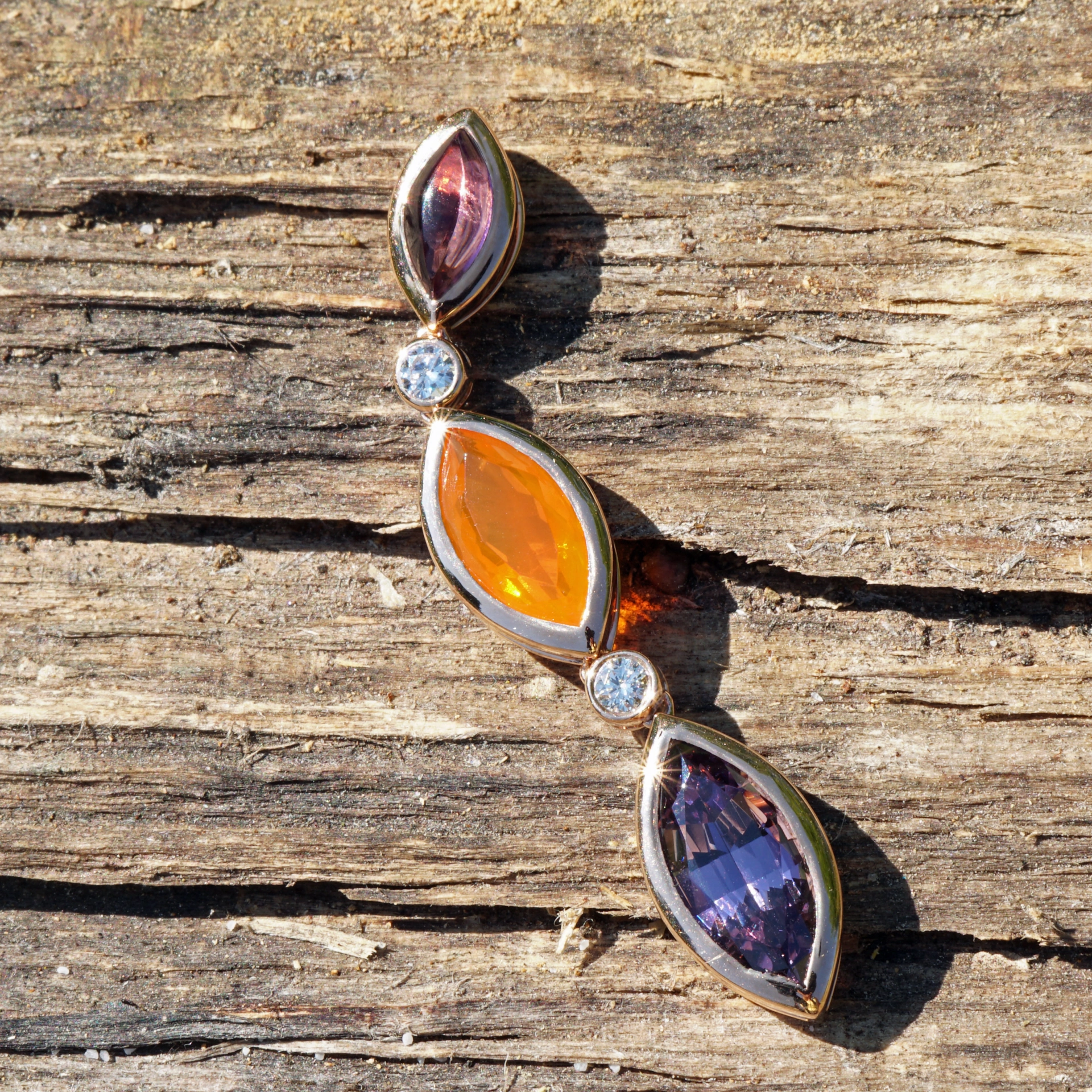 Spinell Feueropal Amethyst Anhänger 750er Roségold m. Brillanten...Halleluja