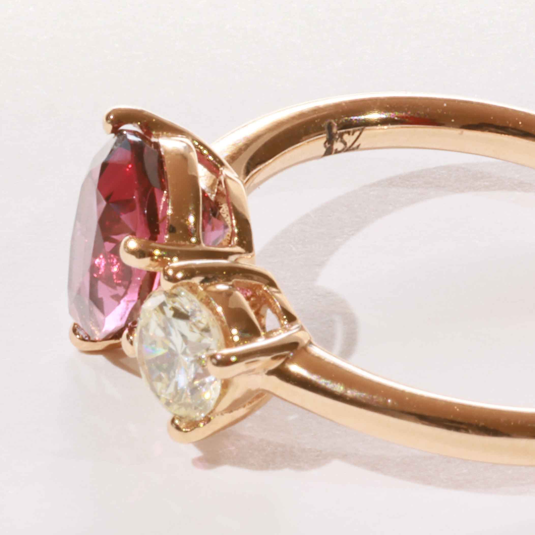 Rosa Spinell Brillant Toi et Moi Ring 750er Rosegold 2.30 0.41 ct zum Kombinieren als Steckring  ideal oder einzeln