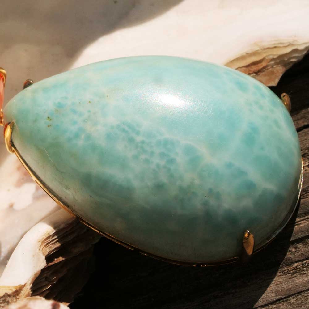 XL Larimar Koralle Anhänger 105 ct 9 ct in 585er Gelbgold...hat Potential zum Lieblingsstück zu werden