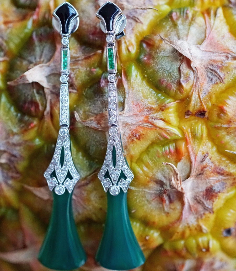 Smaragd Brillant Ohrhänger im Art Deco Stil in 750er Weißgold