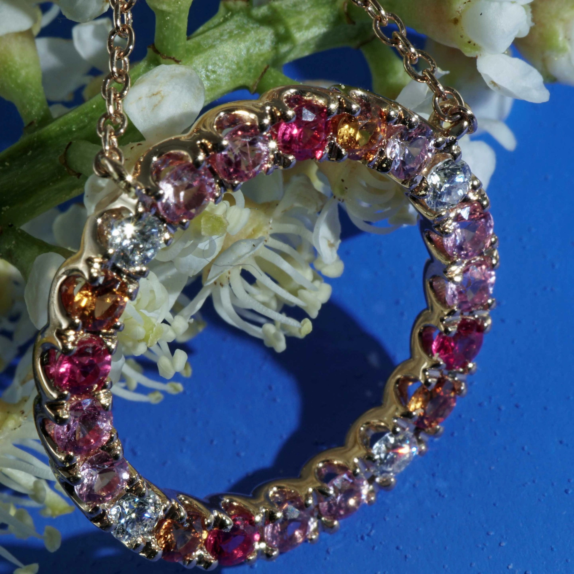 Saphir Brillant Collier 750er Rosegold...paradiesische Dreierlei Pastellfarben...0.26 ct 1.21 ct