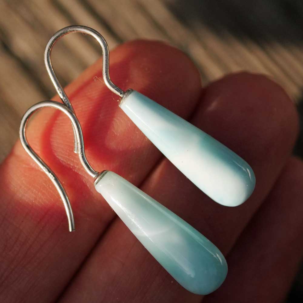 Larimar Pampel Ohrhänger mit großen Ohrhaken 585er Gold rhodiniert 36,5 x 7 mm