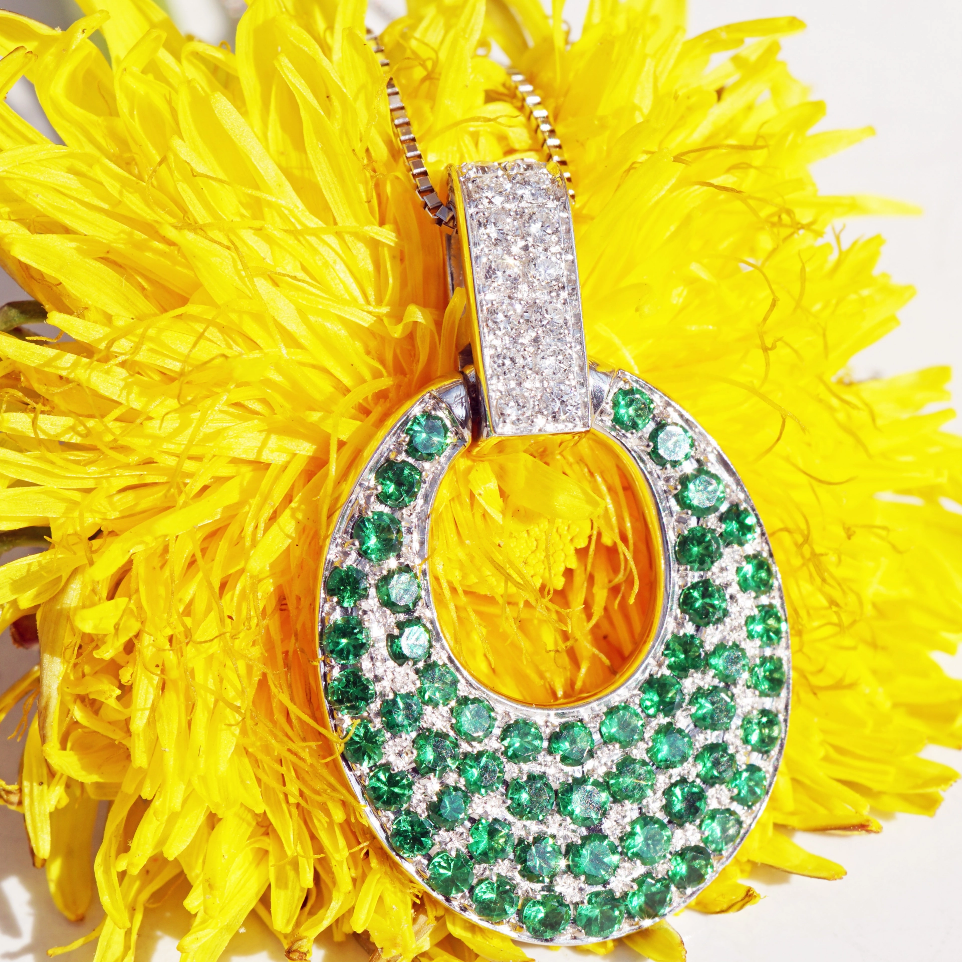 Brillant Demantoid Anhänger 0.94 ct 0.16 ct W SI 750er Weissgold sehr massiv 10 Gramm