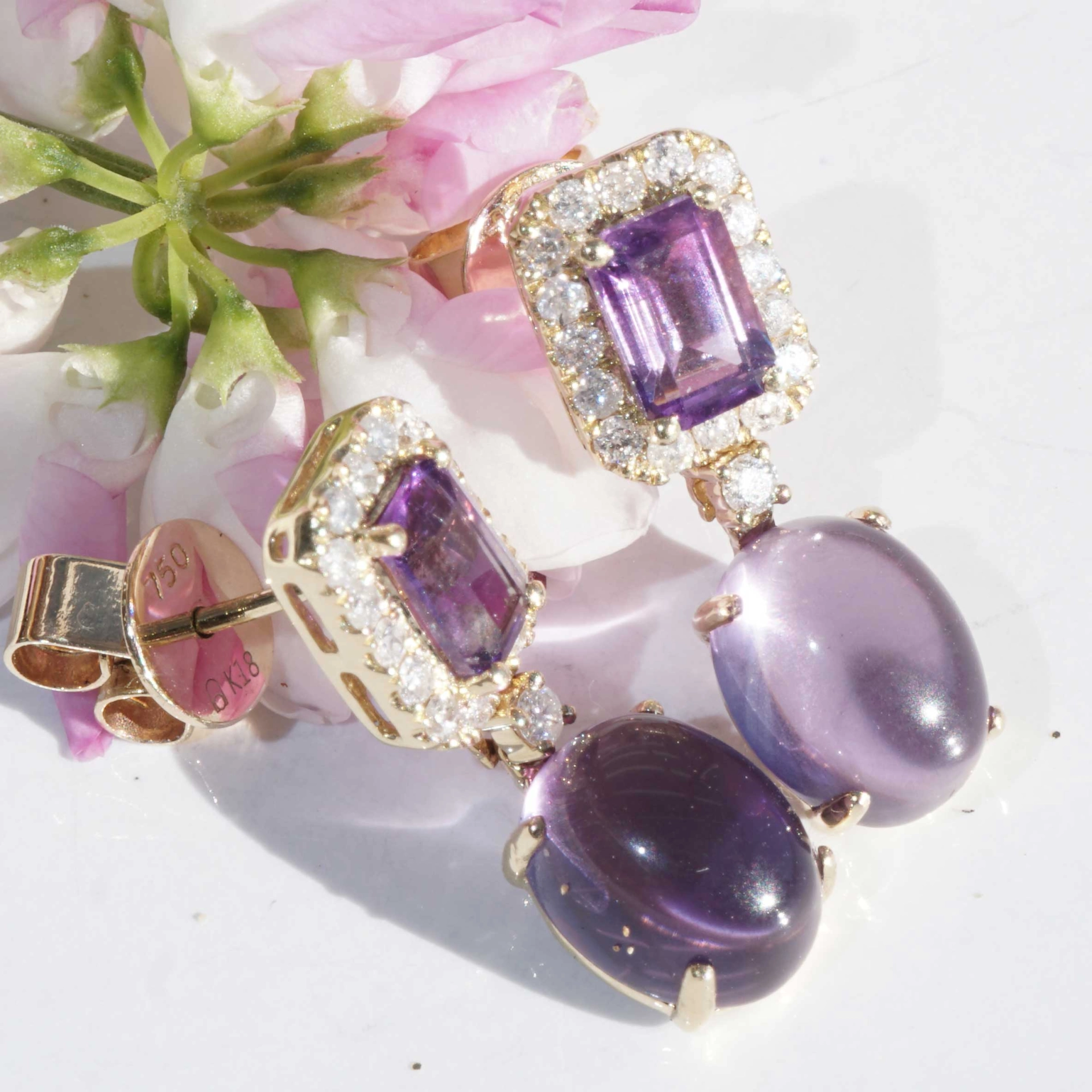 Amethyst Brillant Ohrhänger 750er Gelbgold 4.60 ct 0.40 ct...die Farbe Lila zum Verlieben