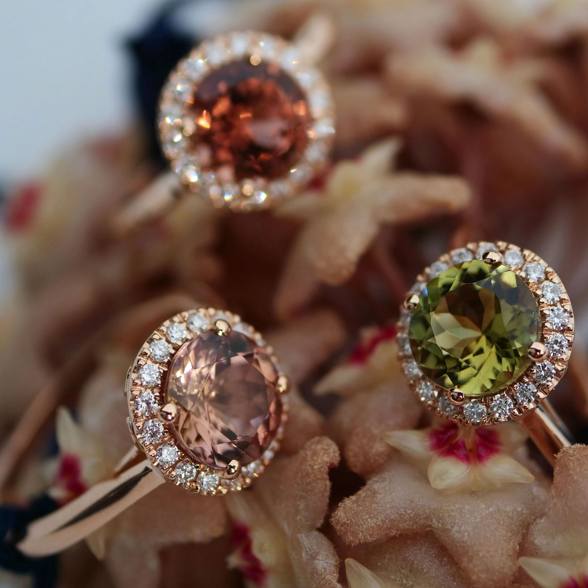 Turmalin Brillant Ring 750er Rosegold 1.90 0.18 ct designed in Valenza rose-cognac AAA