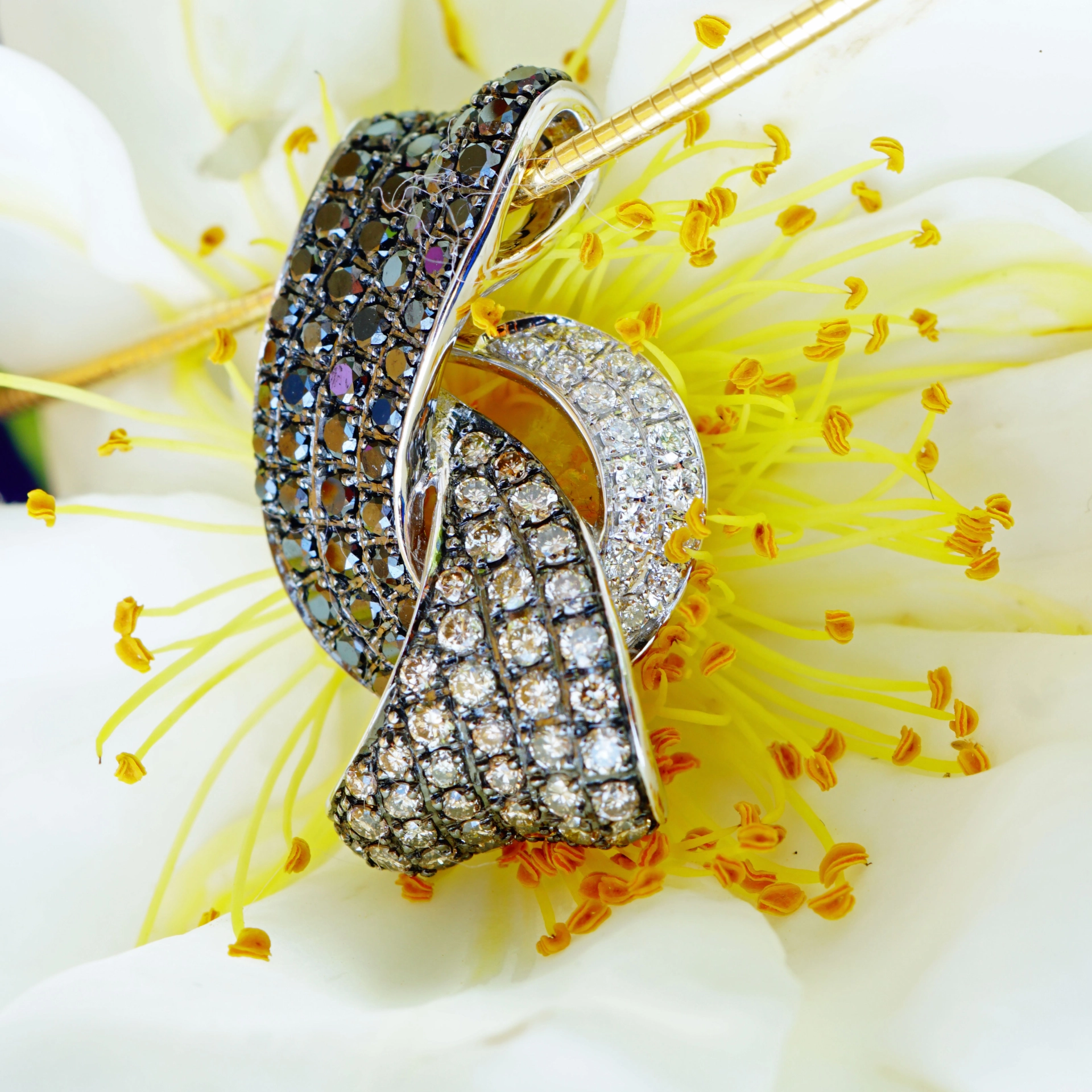 Brillant Anhänger mit Kette 1.10 ct schwarz braun weiß