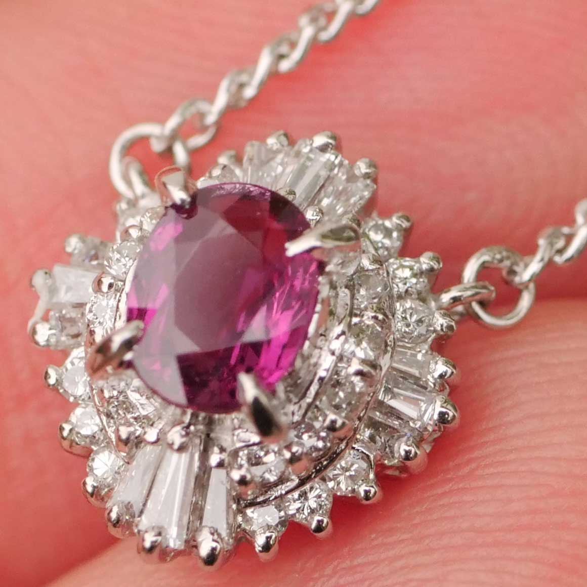 Rubin Solitär Brillant Petit Collier 0.46 1.27 ct 850er Platin TOP Qualität 