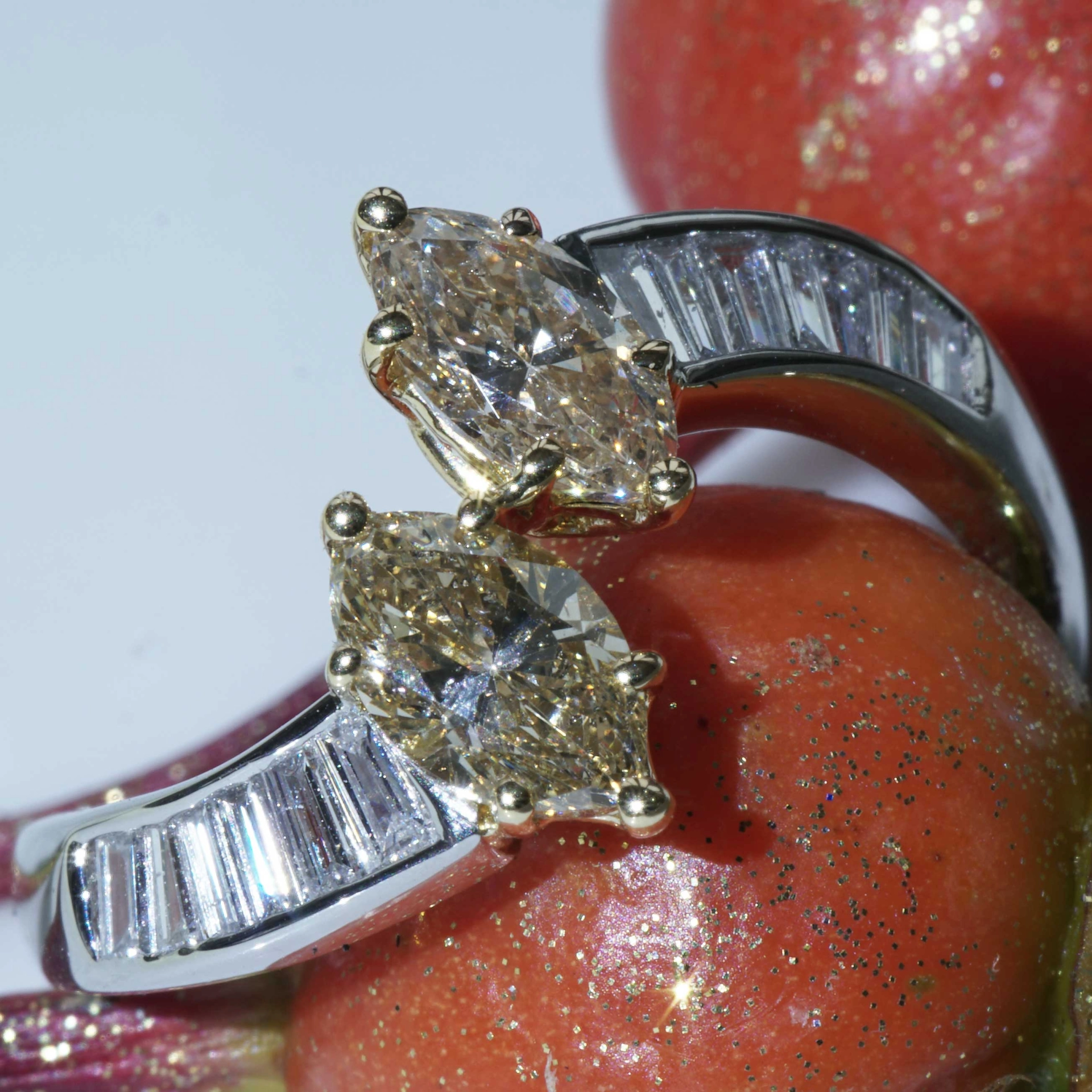 Diamant Marquise Ring 900 Platin 750er Gelbgold 1.11 ct 0.36 ct exklusiv und hochwertig