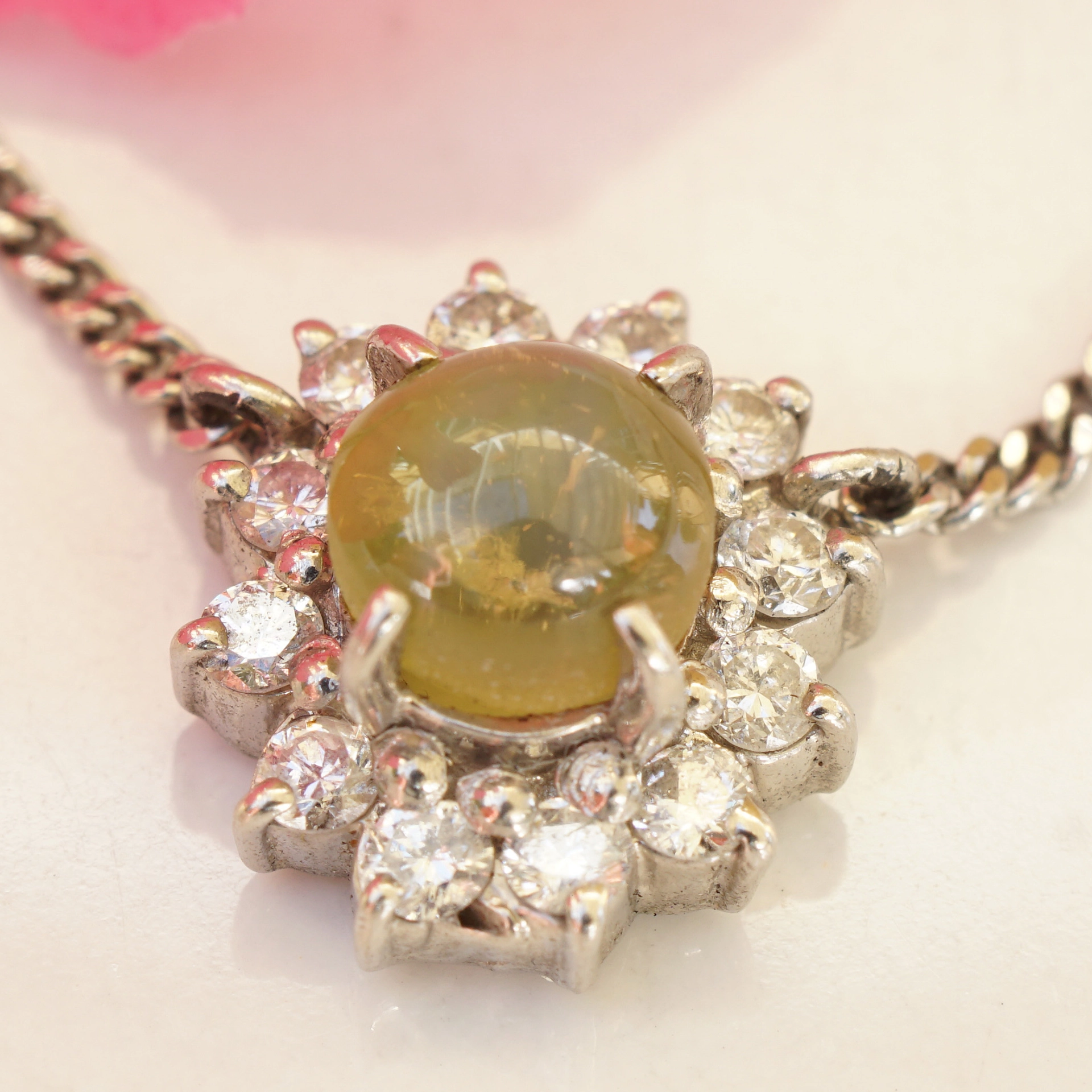Chrysoberyll Katzenauge Brillant Collier 1.01 ct 0.22 ct TW VS PLATIN seltener selten