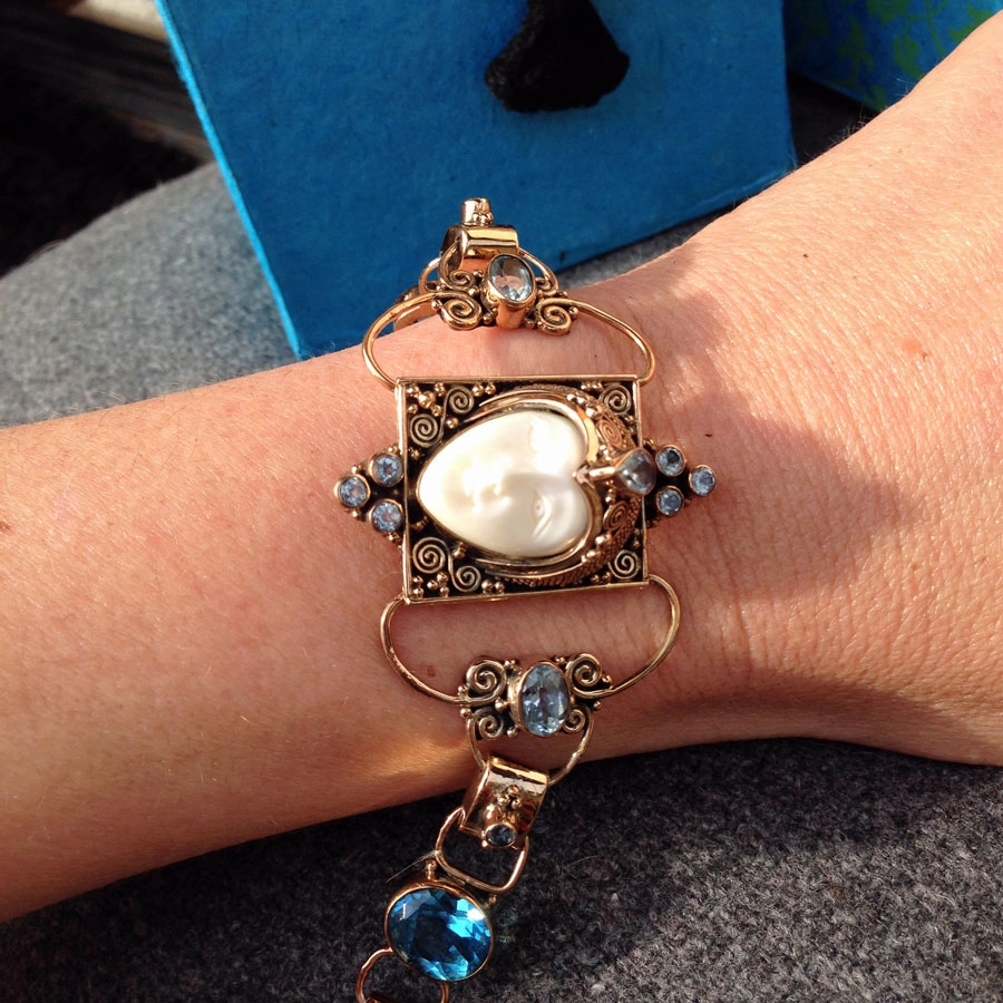 Armband und Anhänger, Beschützer und Wächter, Bein, Topas,Citrin,Peridot, Silber/rosevergoldet