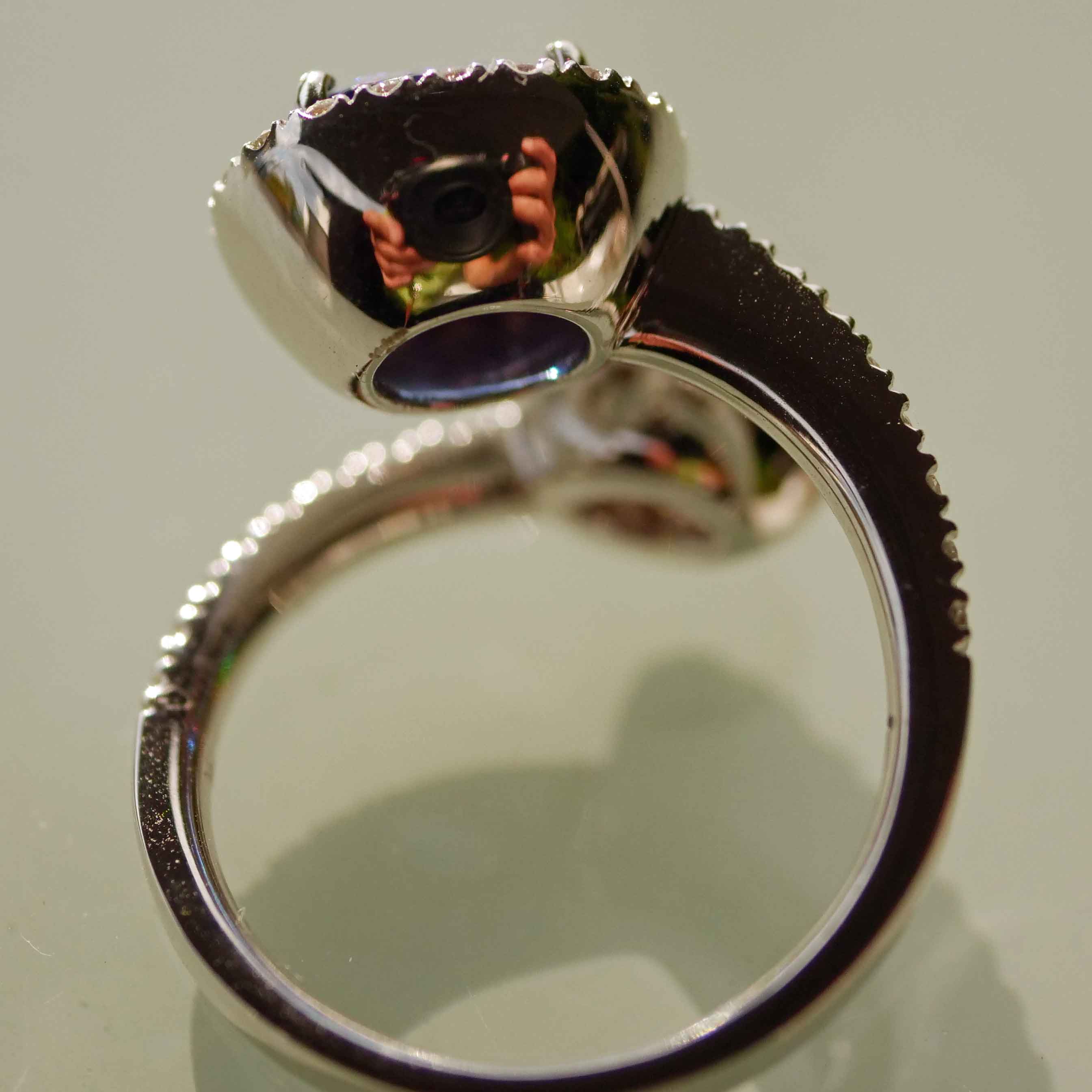 Tansanit Brillant Ring 750er Weissgold 3.32 ct  1.06 ct TW / VS raffiniertes Twin Design so toll getragen