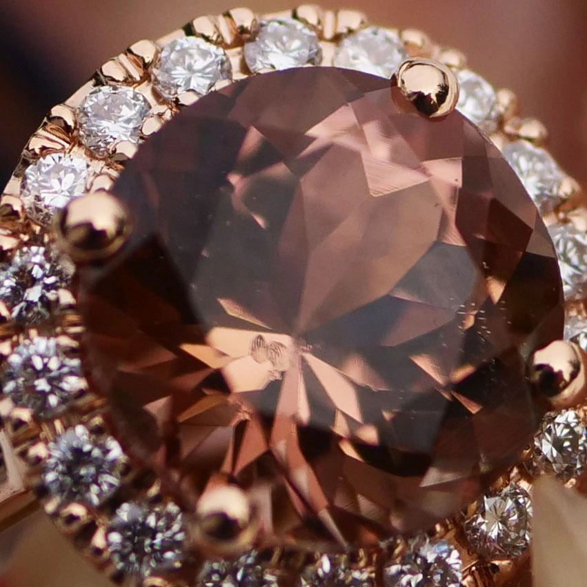 Turmalin Brillant Ring 750er Rosegold 1.90 0.18 ct designed in Valenza rose-cognac AAA
