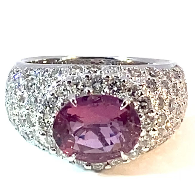 Ring Saphir Brillant 2.50 ct 1.76 ct so gross und so lebhaft pink ... TW VS  750er Weissgold 