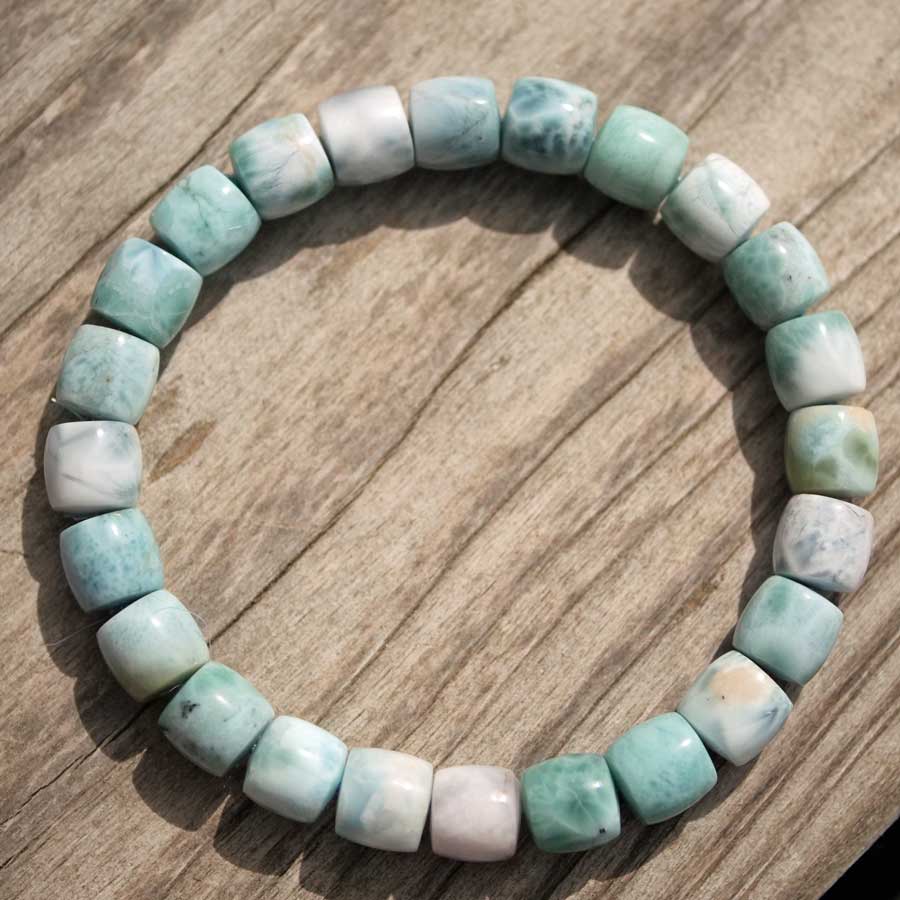 Larimar Armband Fassform elastisch 8 mm AAA-AA Atlantis Schmuckstein zum Anfassen