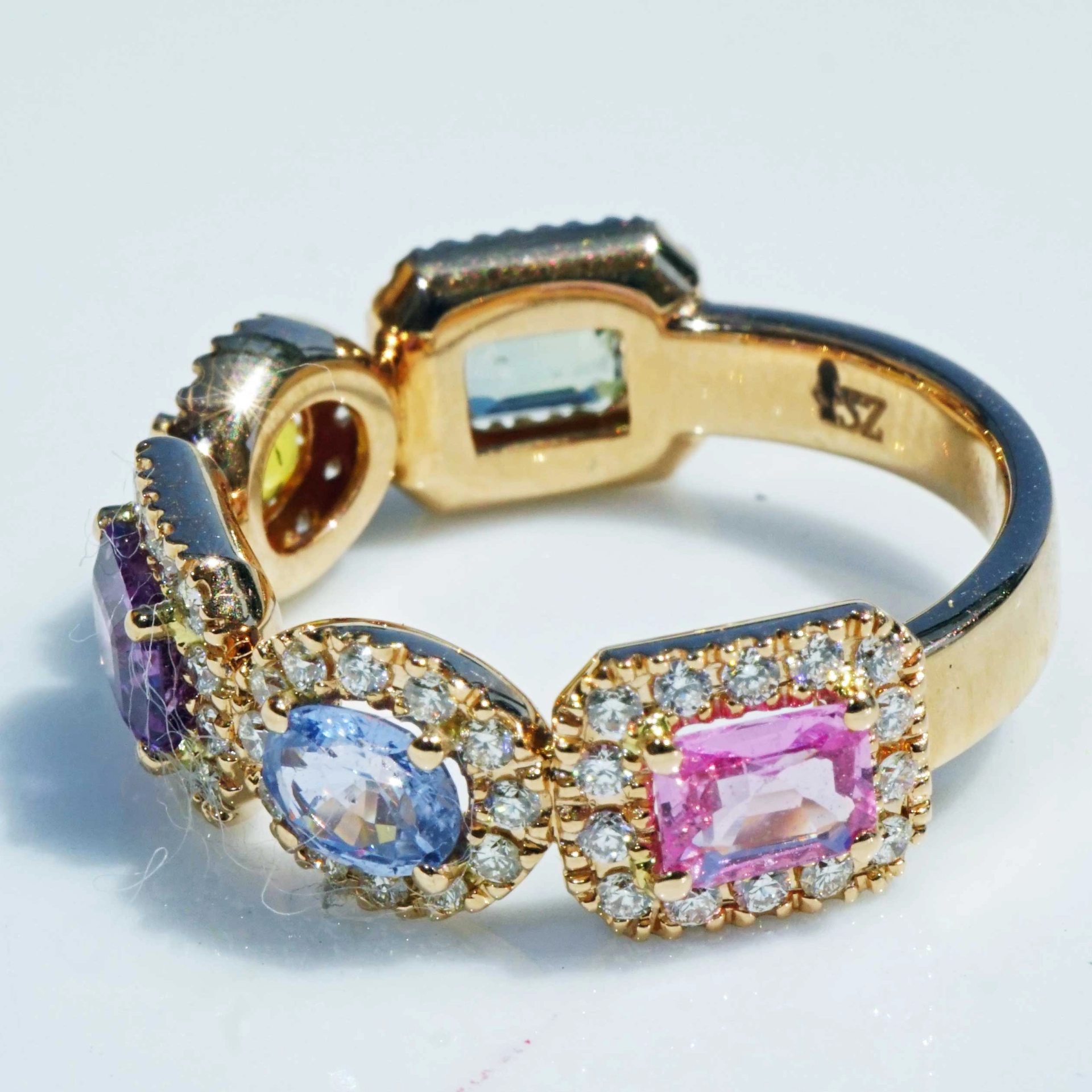 Multi Farben Saphir Brillant Ring made in Italy grandiose Farben 2.34 ct 0.55 ct 750er Rosegold
