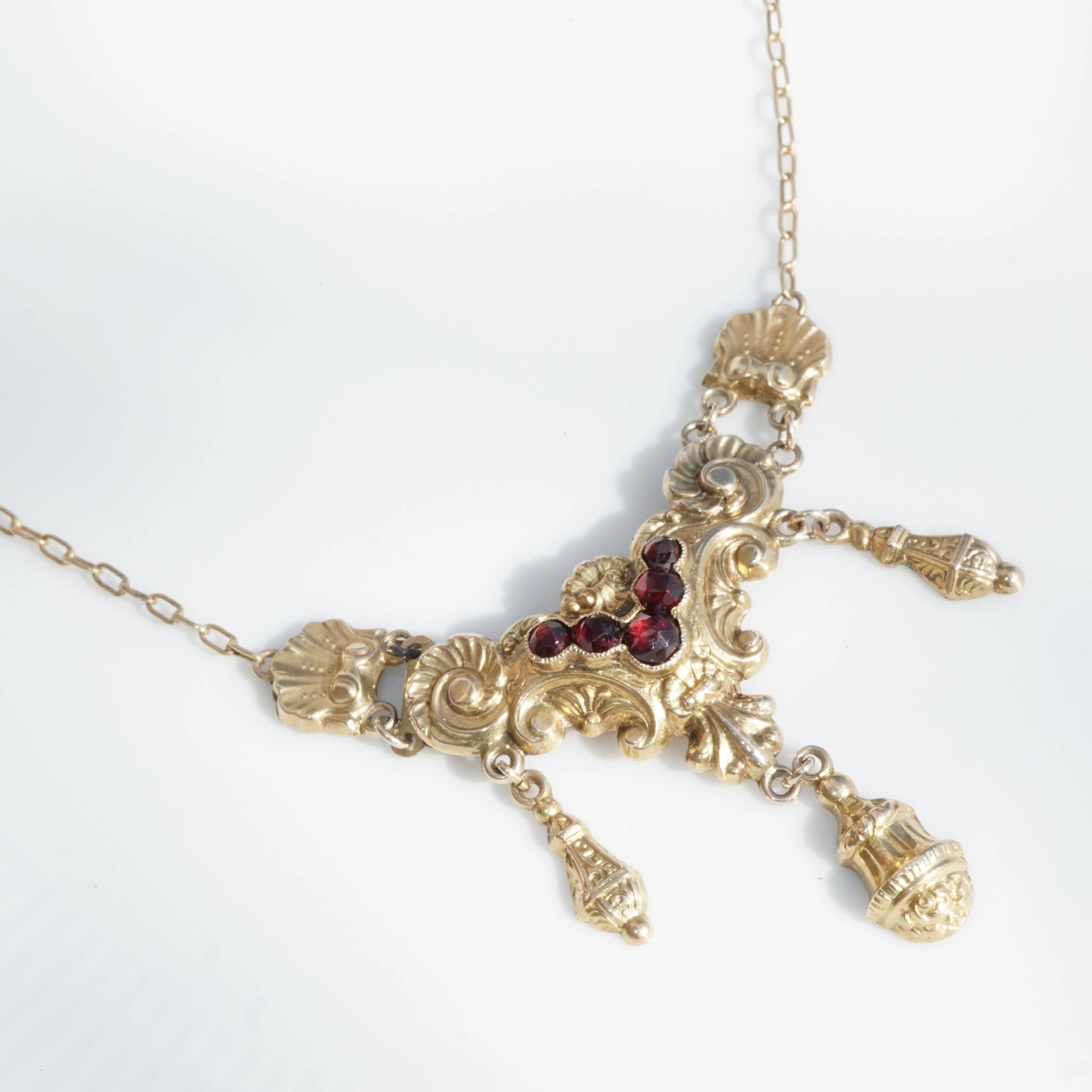 Biedermeier Collier um 1840 Walzgold auf Silber mit Kette in 585er Gelbgold Karfunkelmania