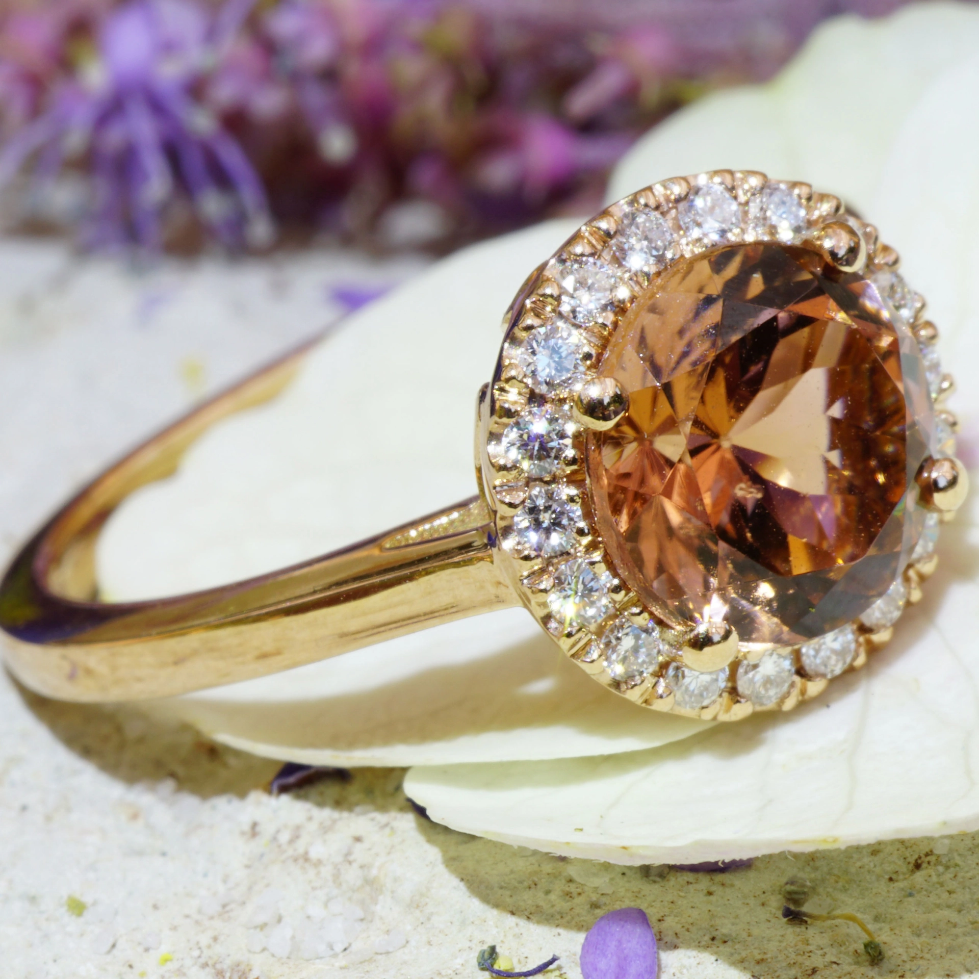 Turmalin Brillant Ring 750er Rosegold 1.90 0.18 ct designed in Valenza rose-cognac AAA