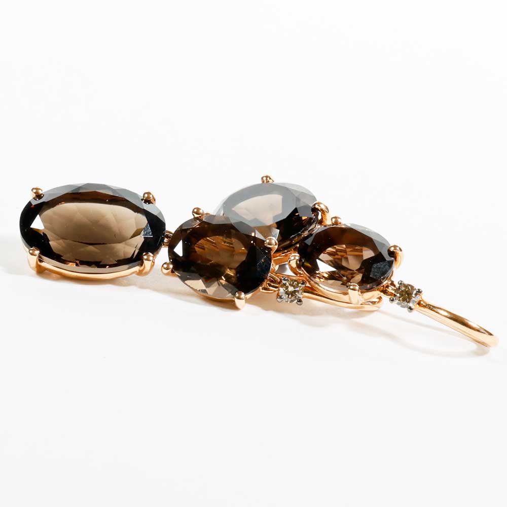 Ohrhänger Rauchquarz Brillant 15 ct 0.10 ct 750er Rosegold so edel und verzaubern den Tag