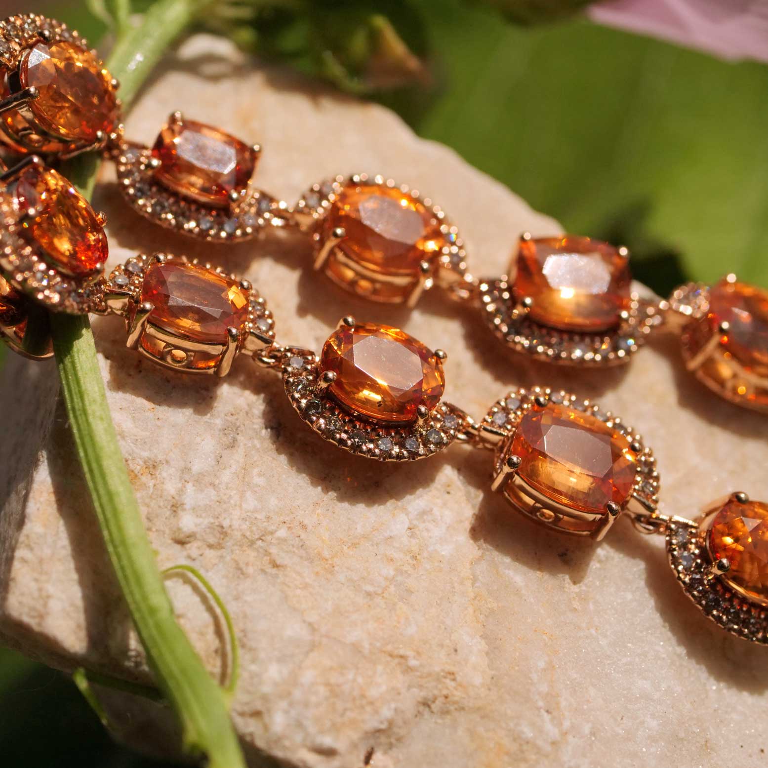 Seltene Mandarin Granat Brillant Chandelier Ohrhänger  750er Rosegold 14.85 ct 0.76 ct Ausnahmefarbe Fanta Orange 