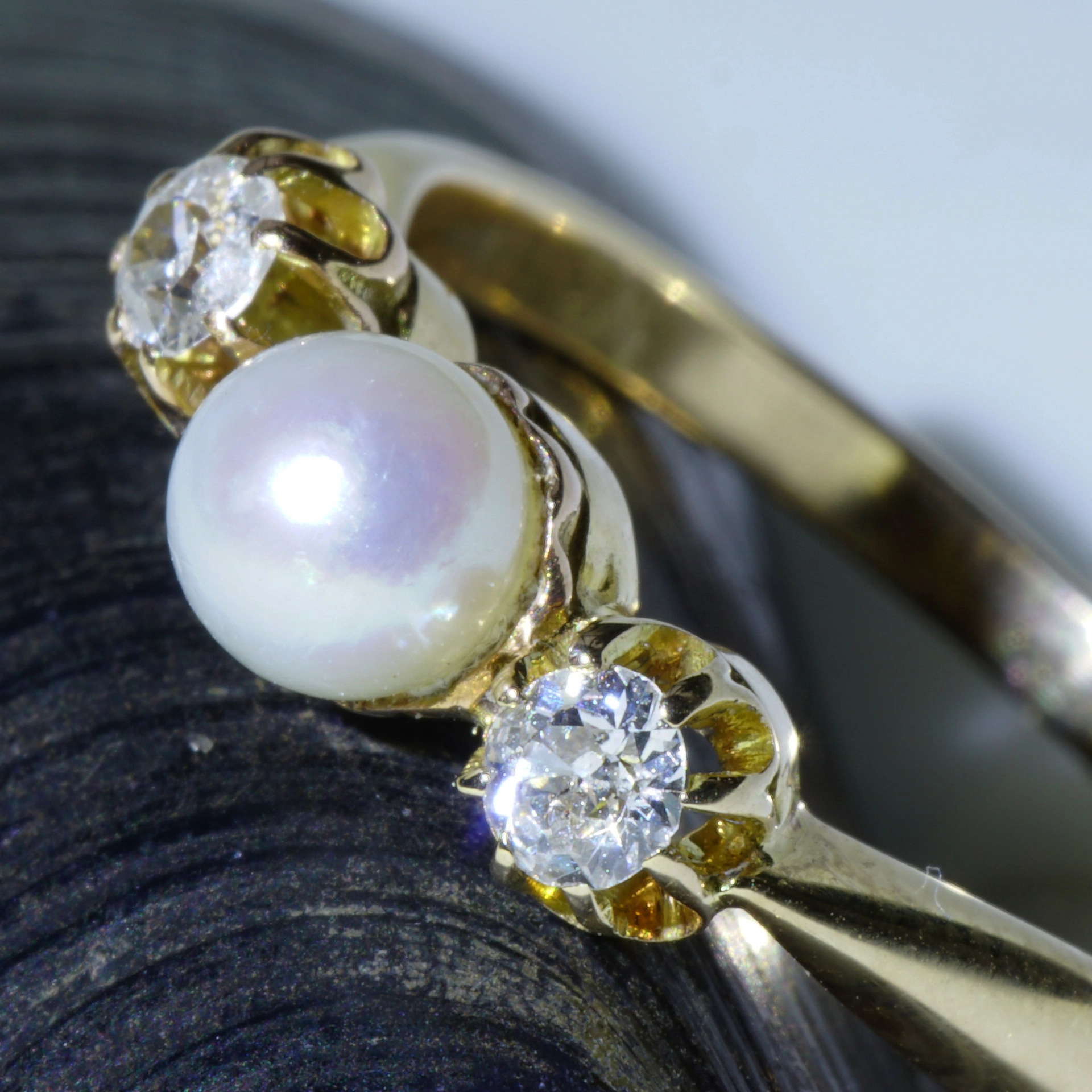 Altschliff Brillant Perl Ring 585er Gelbgold 0.20 ct um 1910