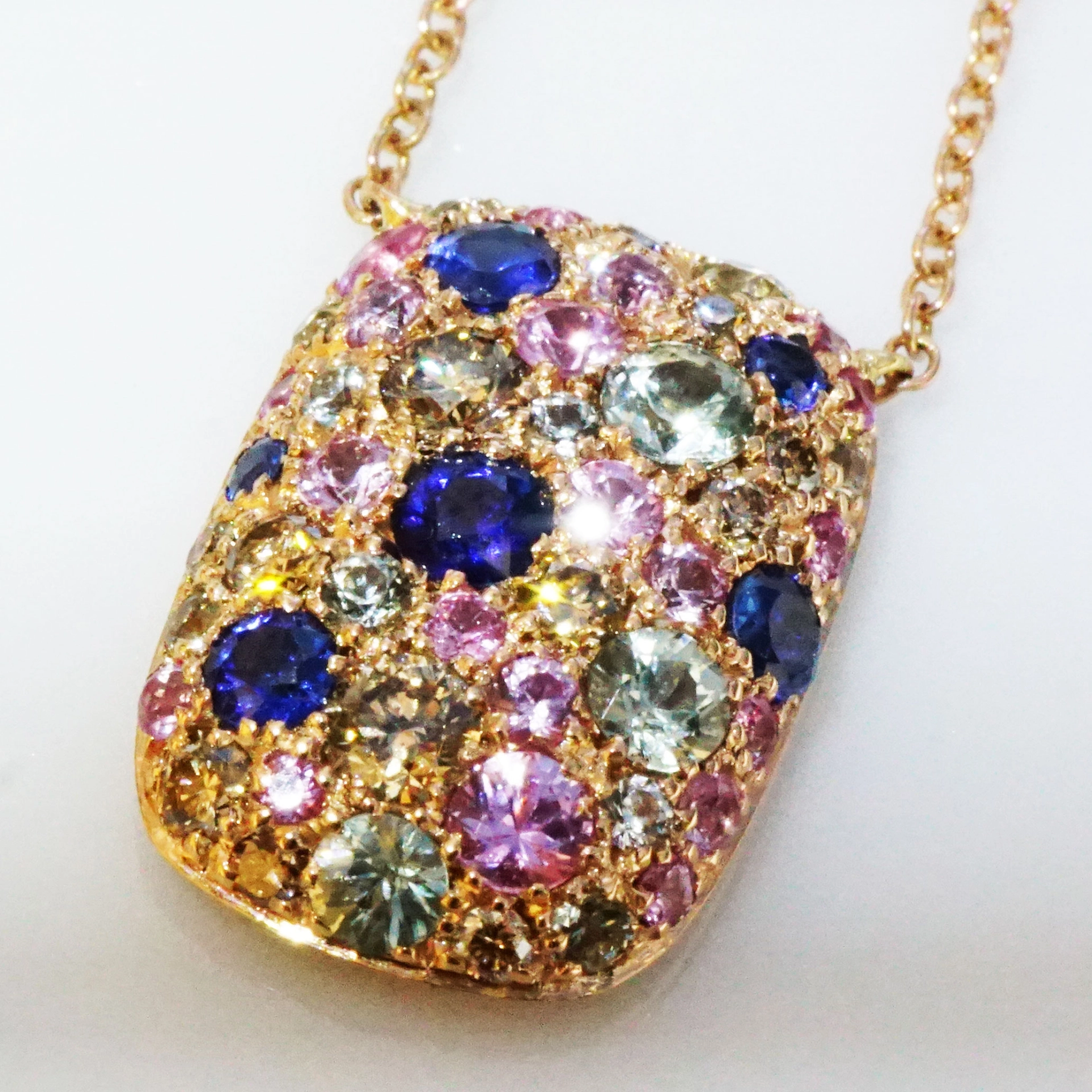 Saphir Brillant Collier 750er Rosegold...paradiesische Dreierlei Pastellfarben...1.06 0.26 ct-