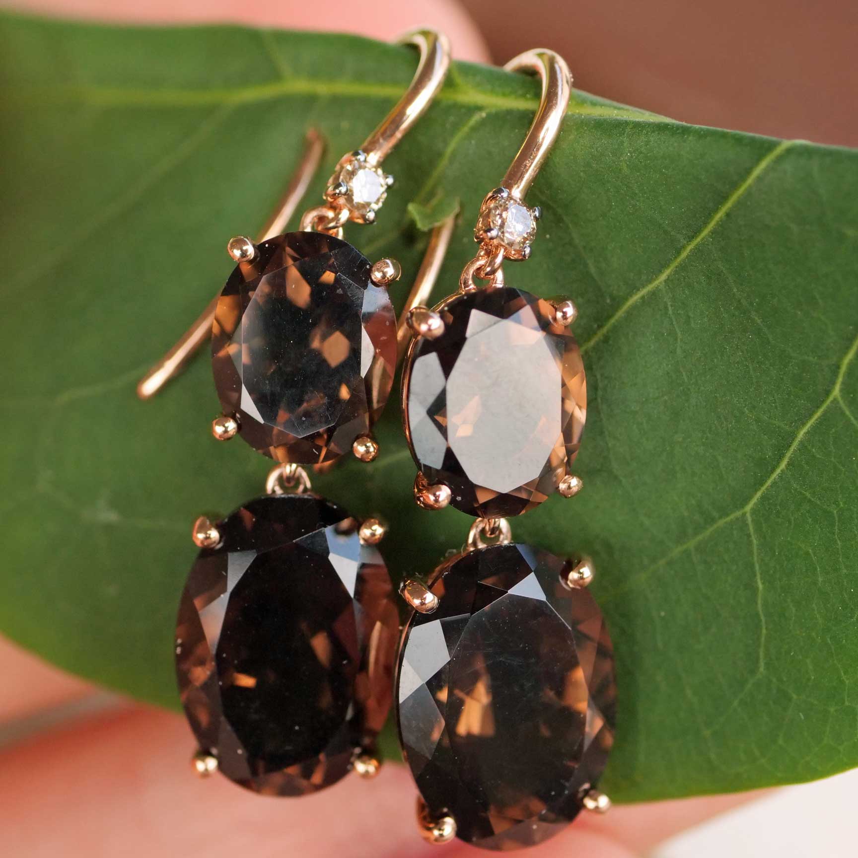 Ohrhänger Rauchquarz Brillant 15 ct 0.10 ct 750er Rosegold, so edel und verzaubern den Tag 