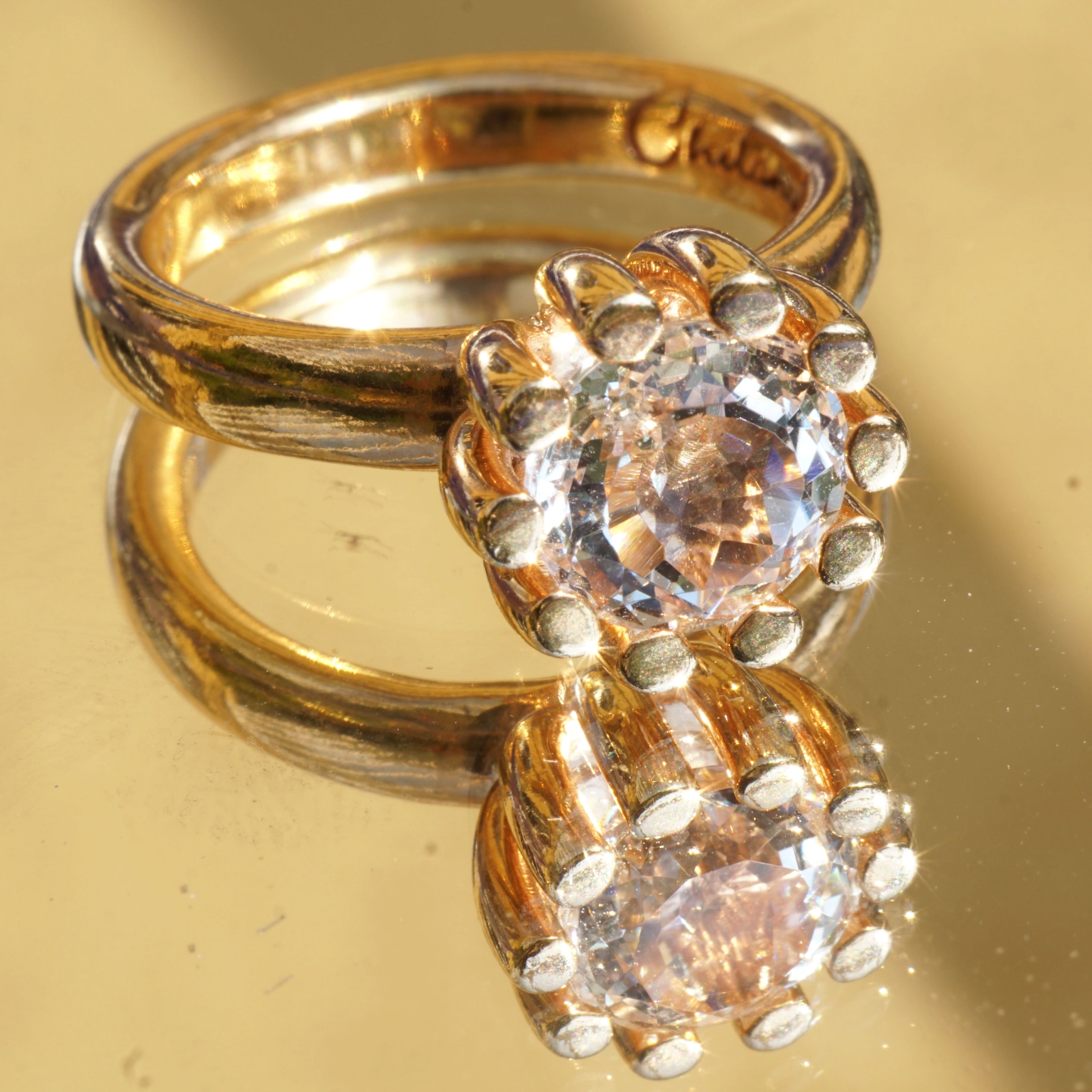 CHILANGO RING Grand Palais Bergkristall  925er Silber vergoldet neu mit orig. Etui massiv