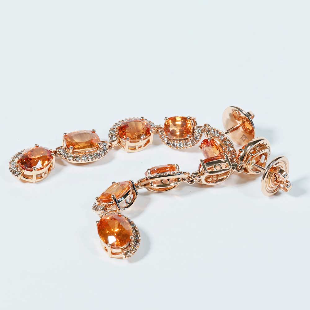 Fanta Mandarin Granat Brillant Chandelier Ohrhänger 750er Rosegold 14.85 ct 0.76 ct Ausnahmefarbe Fanta Orange