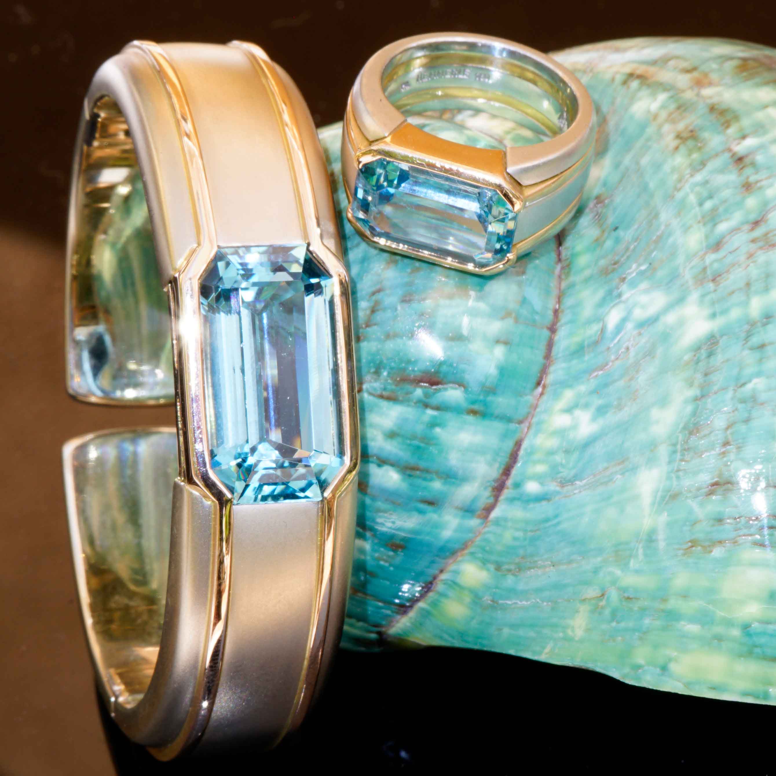 Hemmerle München Armreif und Ring 750er Gold Platin 16 ct und 5 ct Santa Maria Farbe 