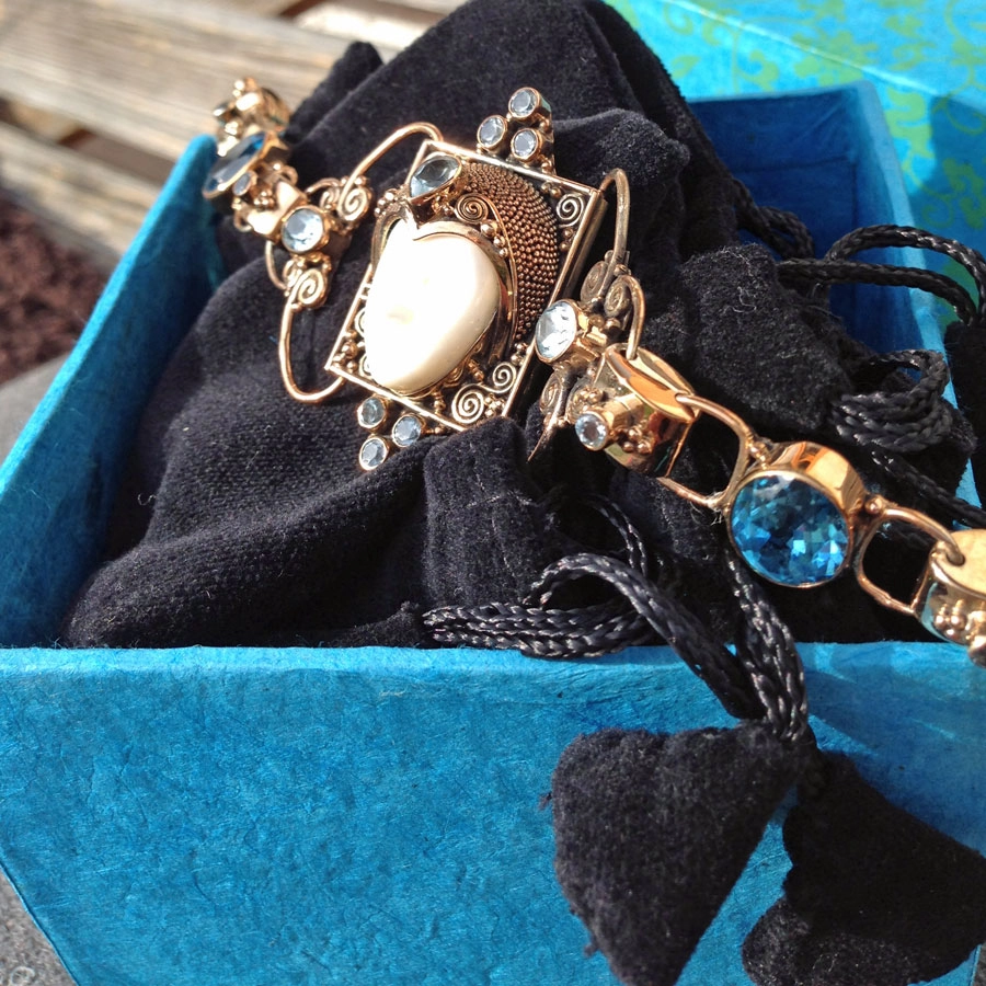 Armband und Anhänger, Beschützer und Wächter, Bein, Topas,Citrin,Peridot, Silber/rosevergoldet