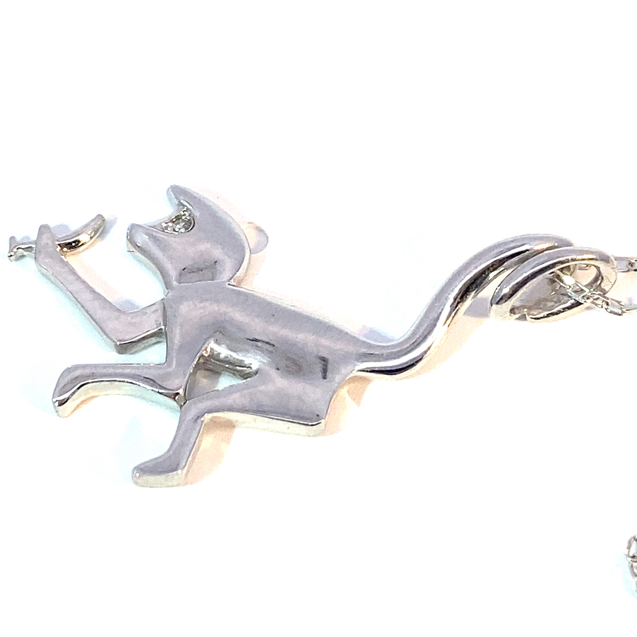 Äffchen mit Banane Anhänger 750er Weissgold Diamant 0.03 ct mit Kette  37 x 15 mm 2,5 Gramm