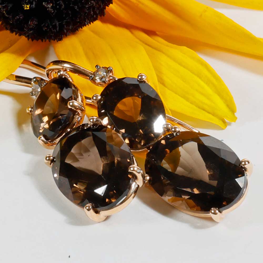 Ohrhänger Rauchquarz Brillant 15 ct 0.10 ct 750er Rosegold so edel und verzaubern den Tag
