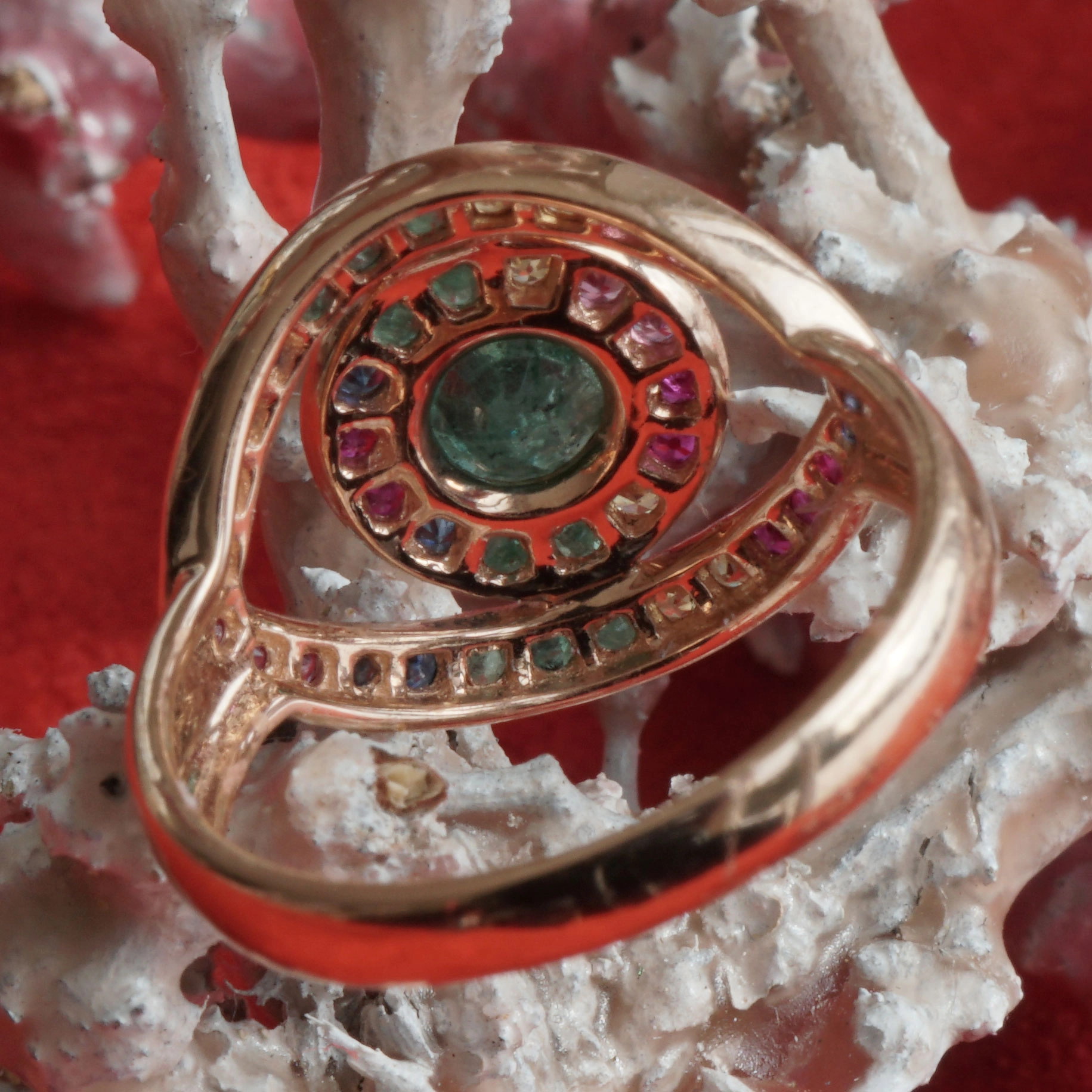 Rubin Smaragd Saphir Ring 1.10 ct hipp 750er Rosegold FÜNF FARBEN