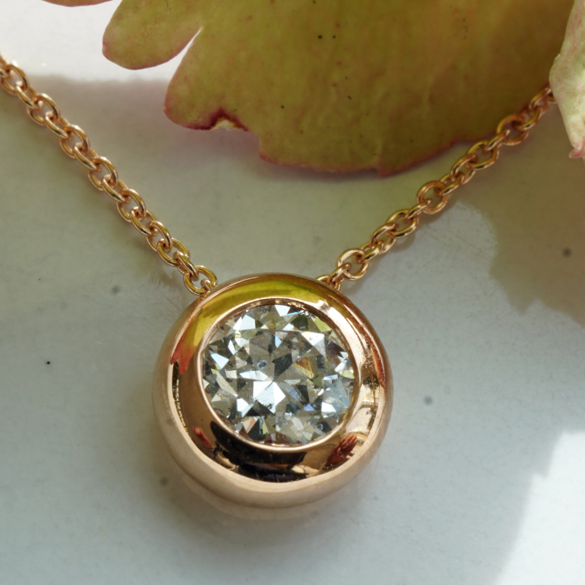 Brillant Solitär Anhänger mit Kette 750er Rosegold 0.39 ct W P1...genau den will ich...