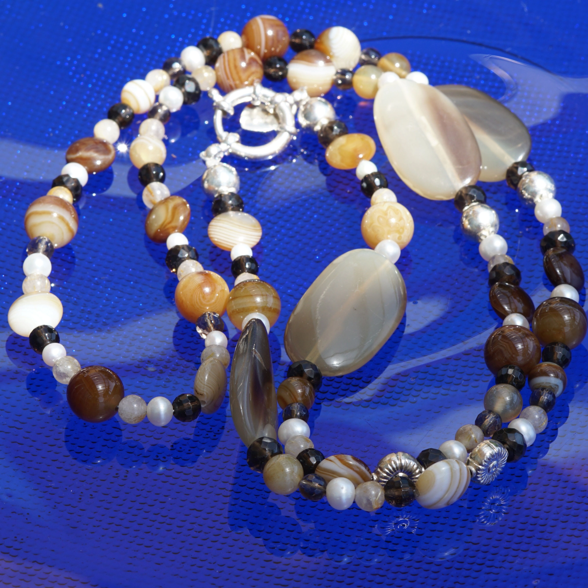 Chilango Kette Out of Nature Legends 100 925er Silber Horn Achat Perlen Rauchquarz Rutilquarz