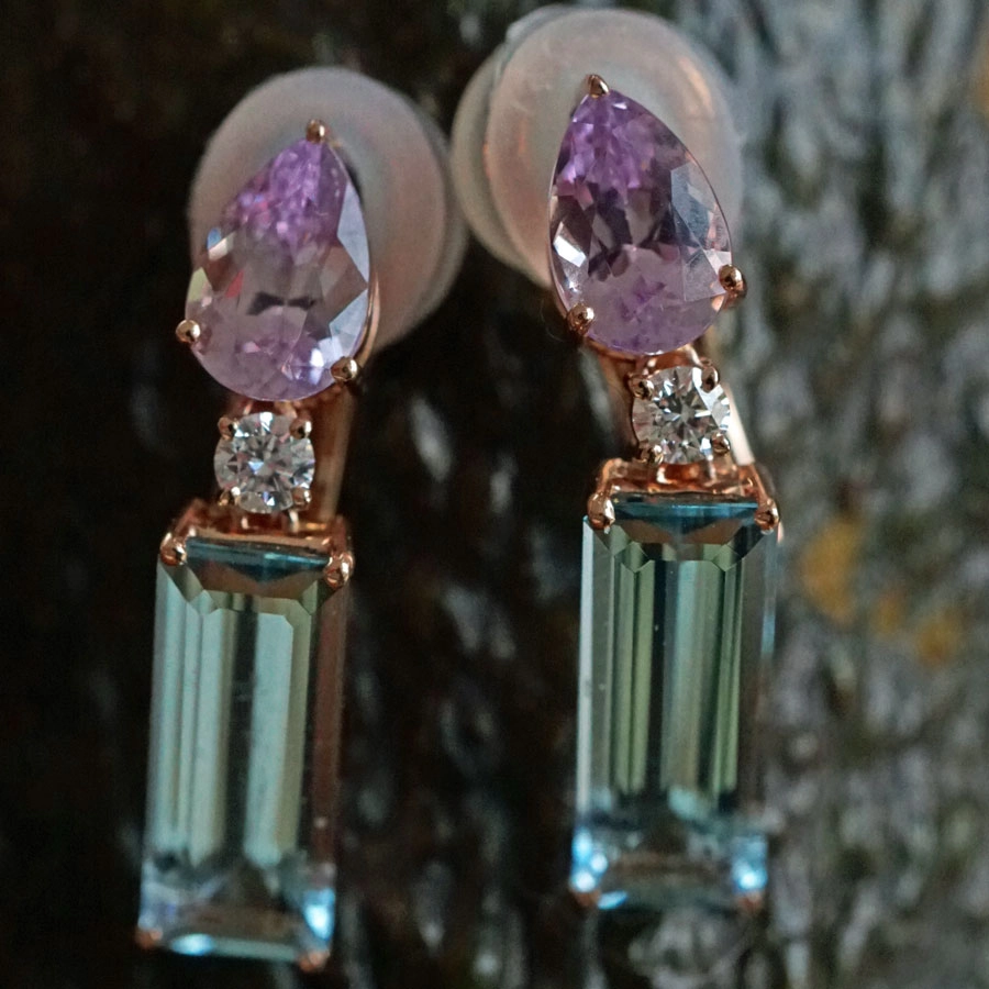 Spinell-Aquamarin_Ohrstecker in 750er Weißgold