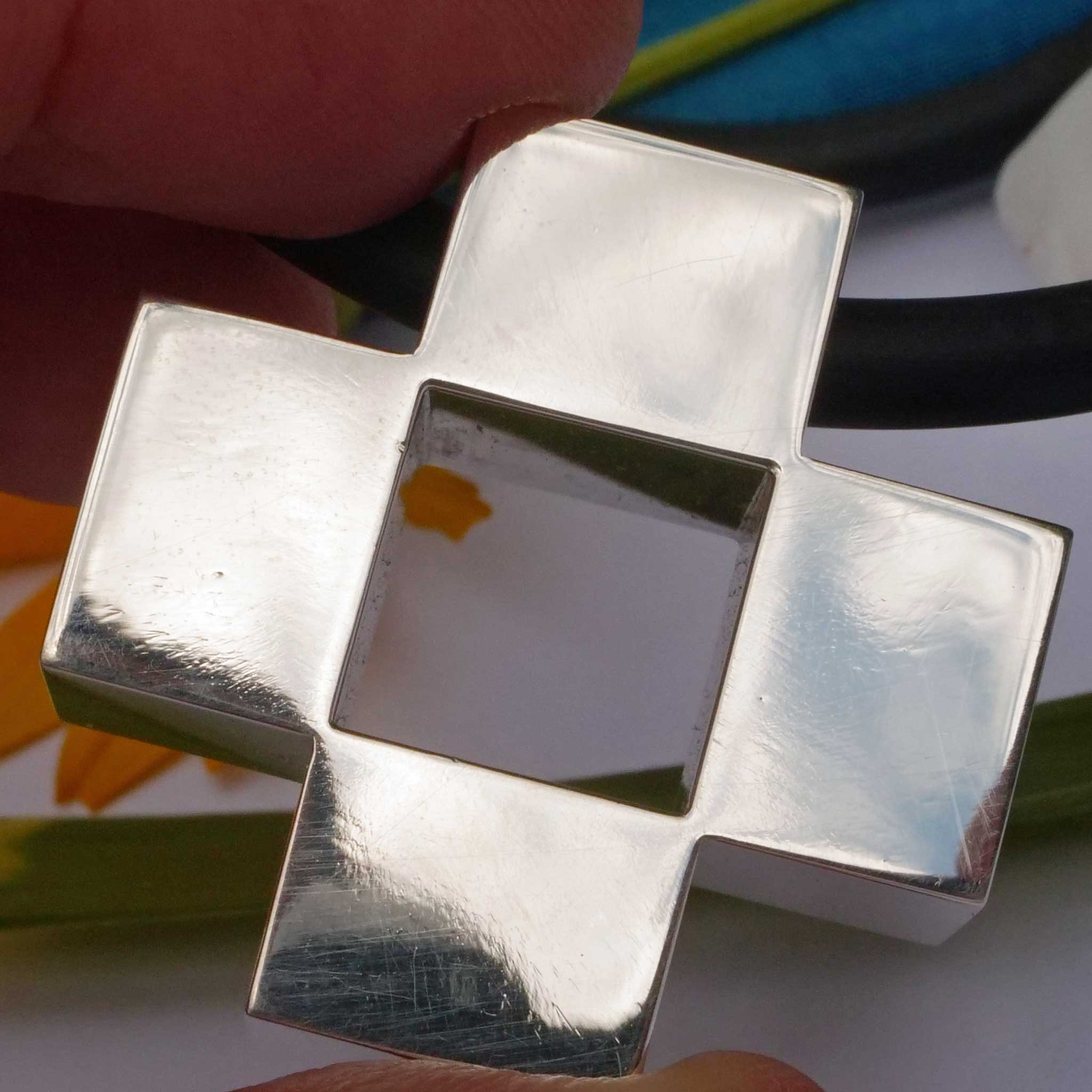 Original Schubart Collier mit Kautschukband Düsseldorf 925er Silber 62 Gramm schwer poliert 