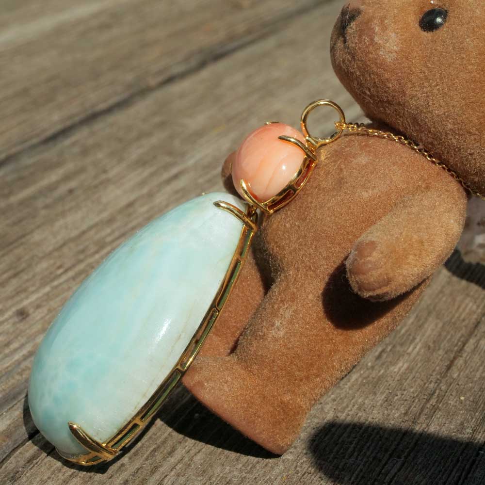XL Larimar Koralle Anhänger 105 ct 9 ct in 585er Gelbgold...hat Potential zum Lieblingsstück zu werden