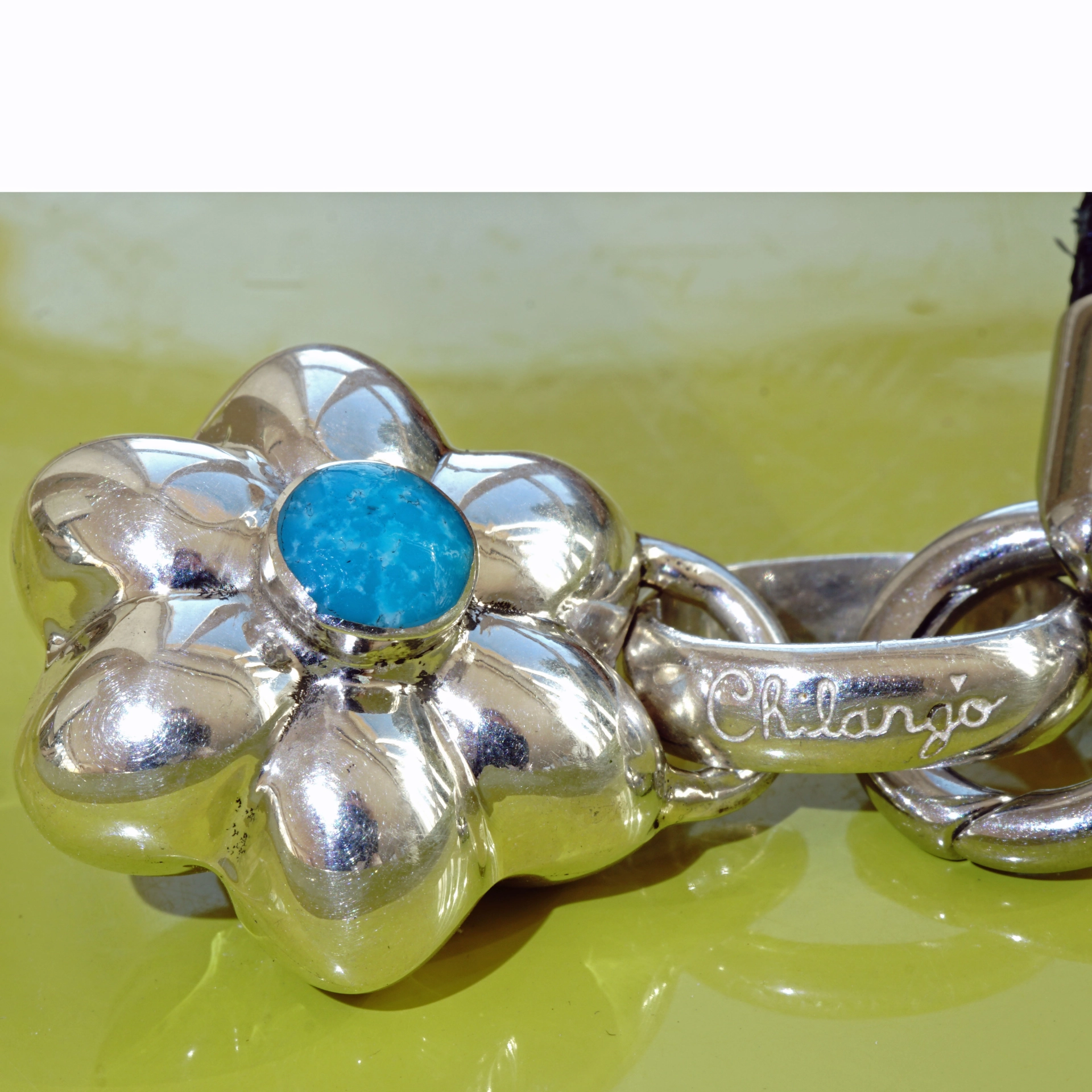 Original Chilango Anhänger Spring Flower mit türkiser Emaille 925er Silber