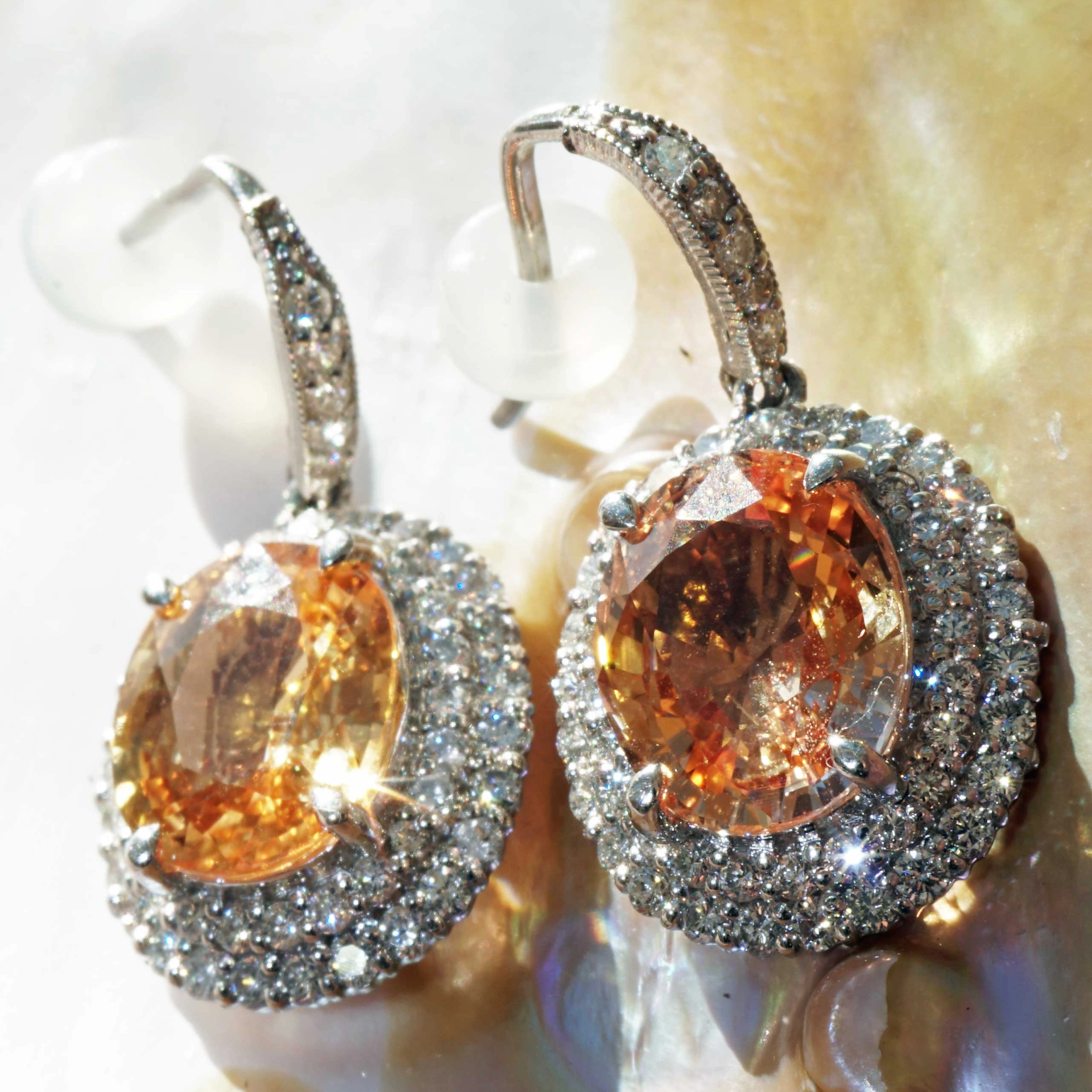 Saphir Brillant Ohrhänger in 900 Platin 7.14 ct 1.14 ct ORANGE-Pink mit Zertifikat HAMMER!